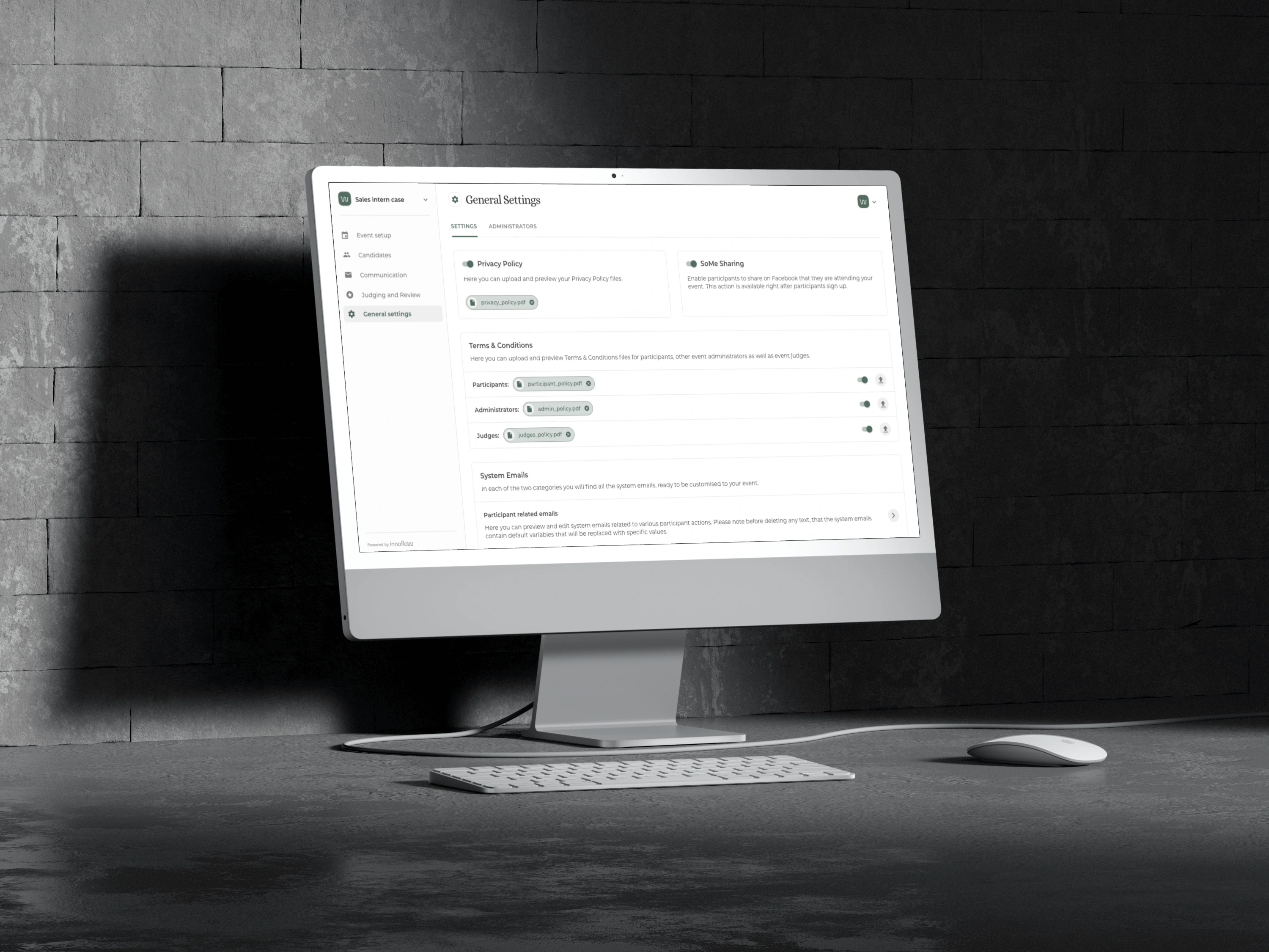 General settings screen