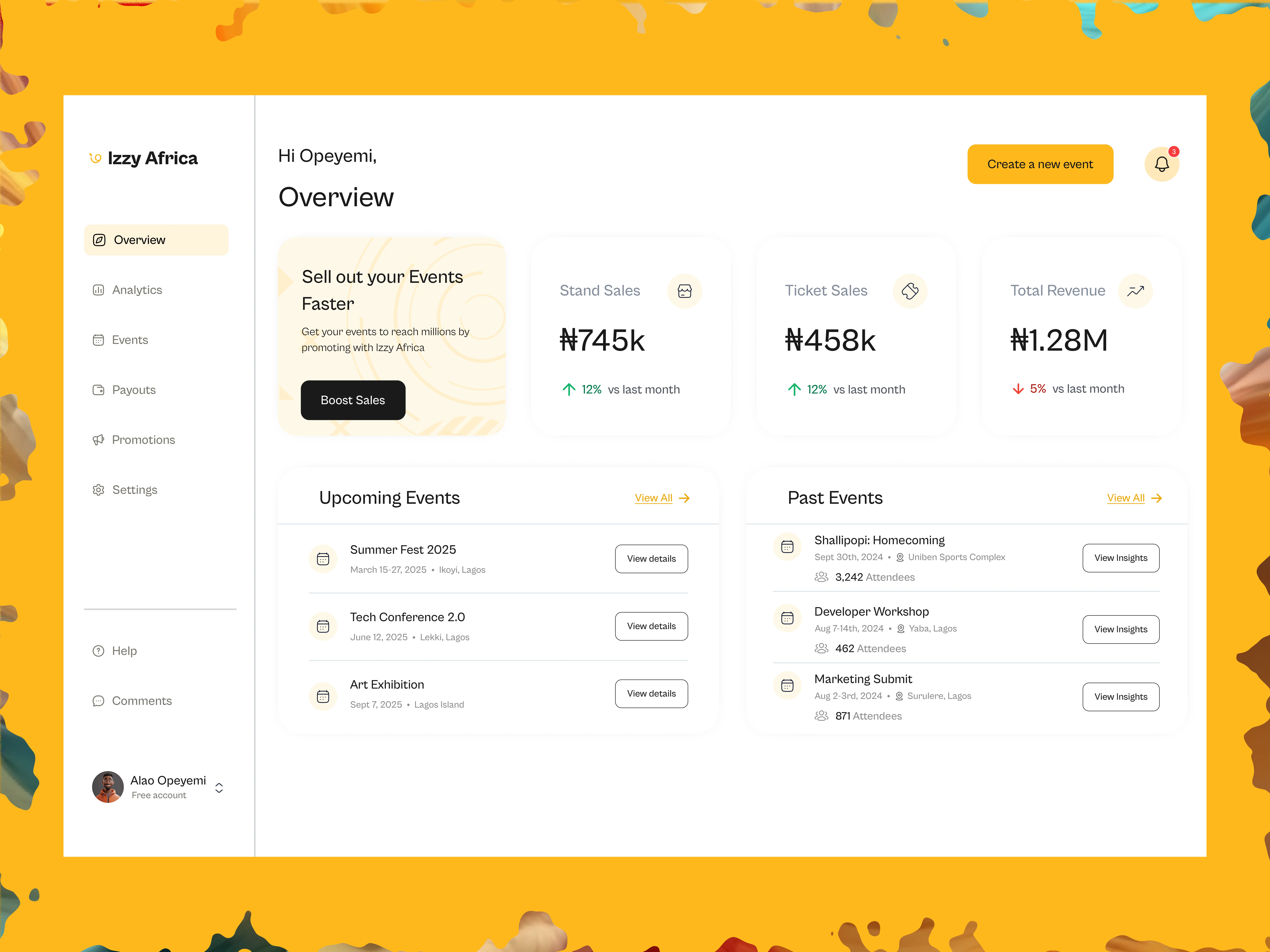 Izzy Africa organizer's dashboard