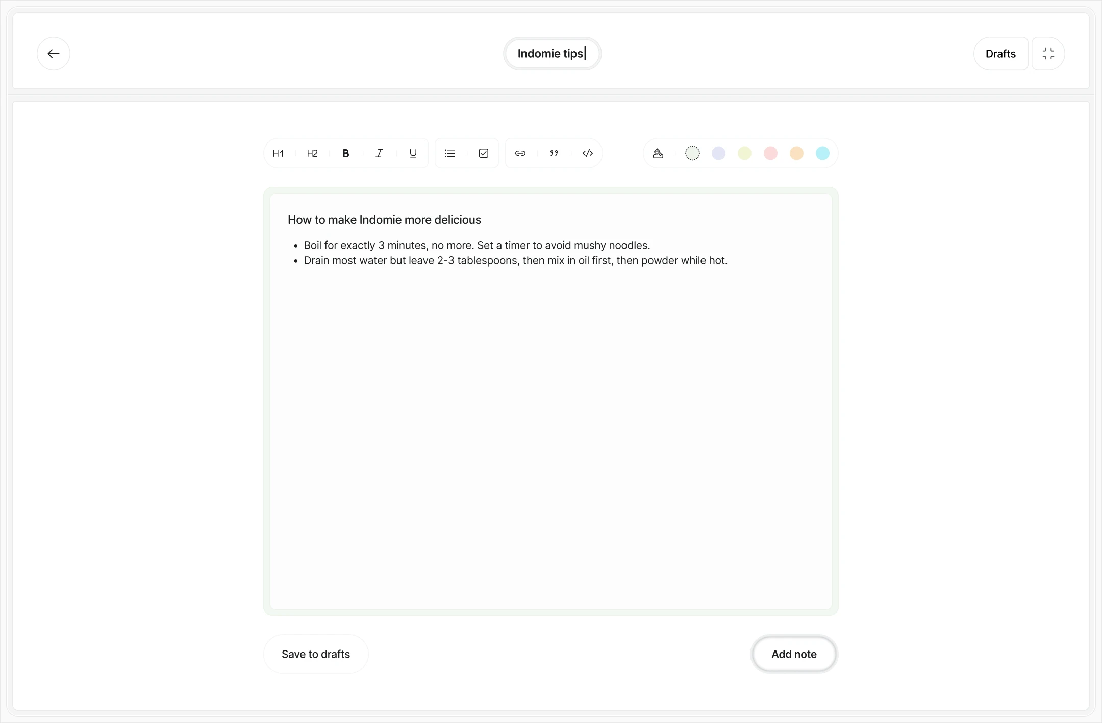 Writing a Note in Expanded View