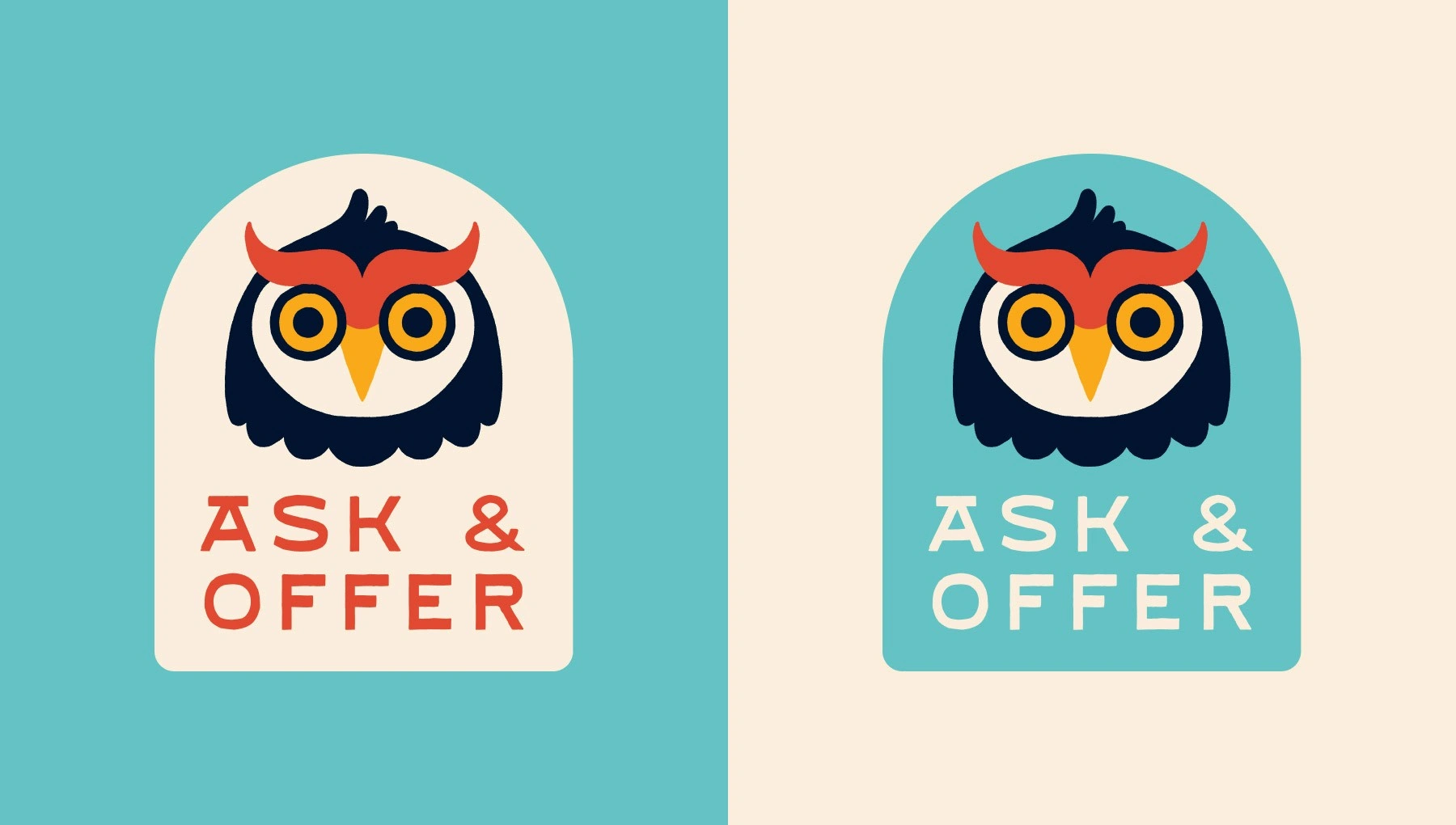 Ask & Offer mascot and wordmark lockup.