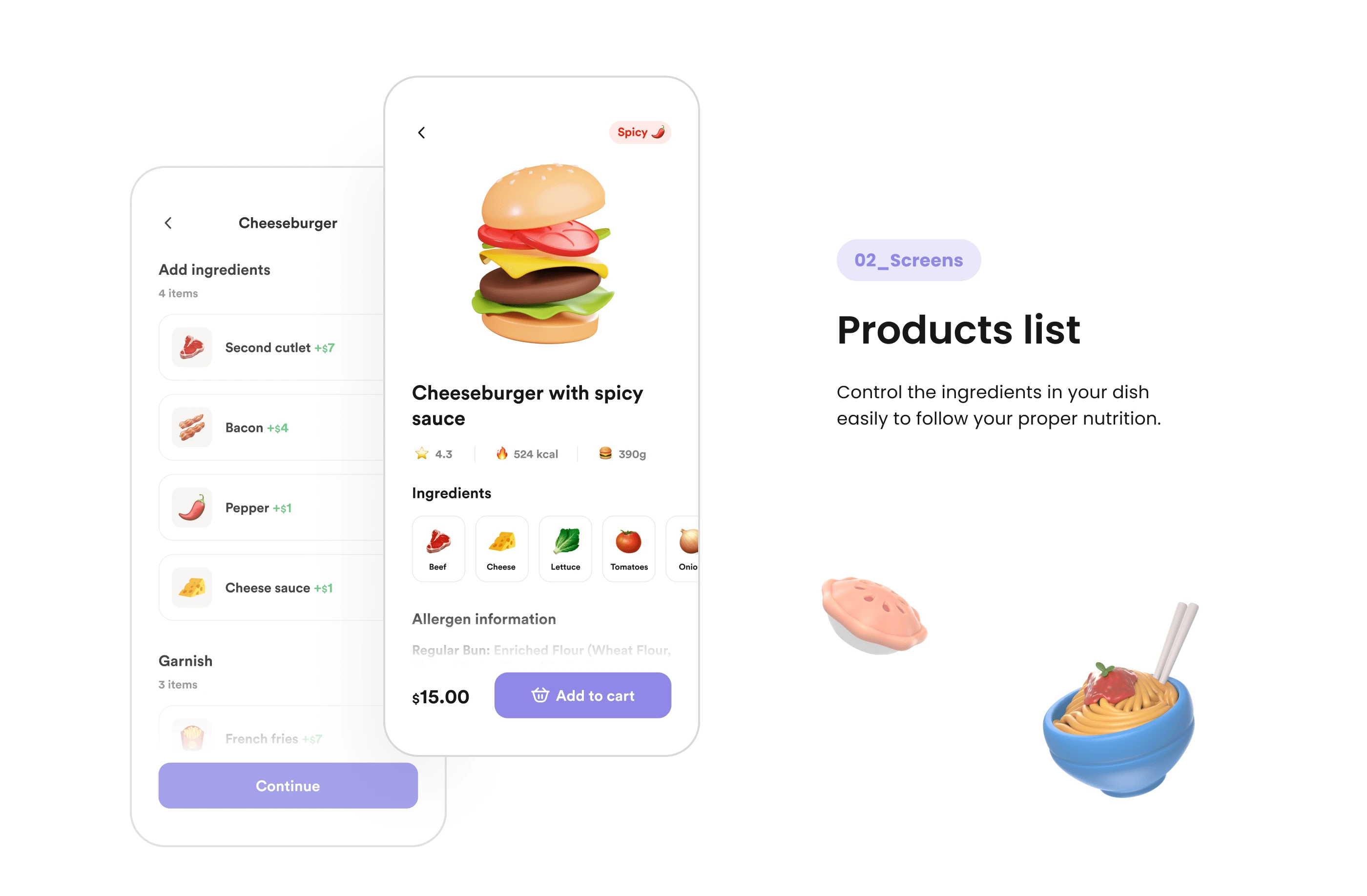 A clean, organized display of available food items, allowing users to browse and select with ease.