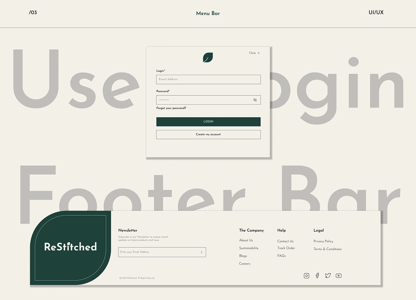User Log In and Footer Bar