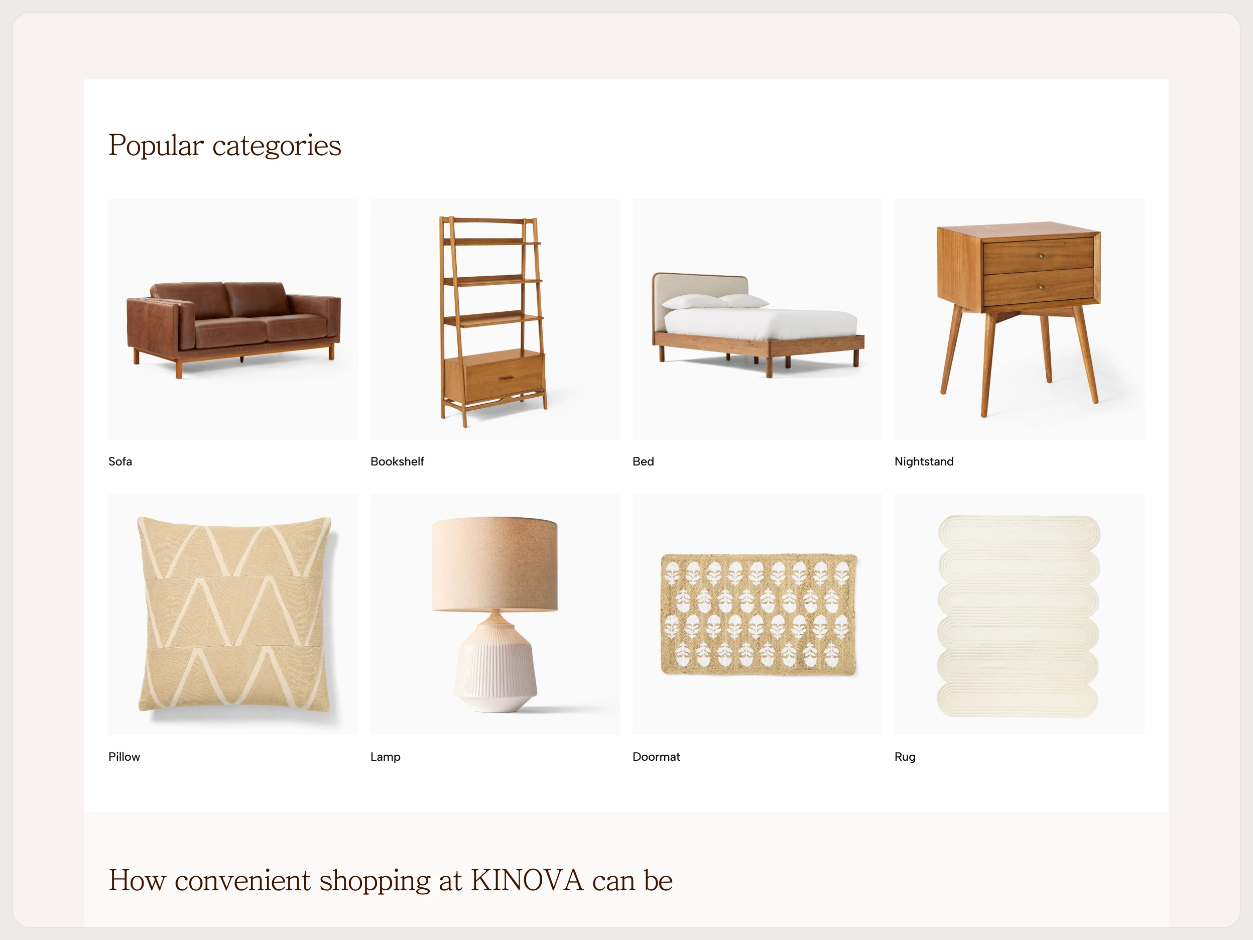 Popular Categories Section of Kinova's Landing Page