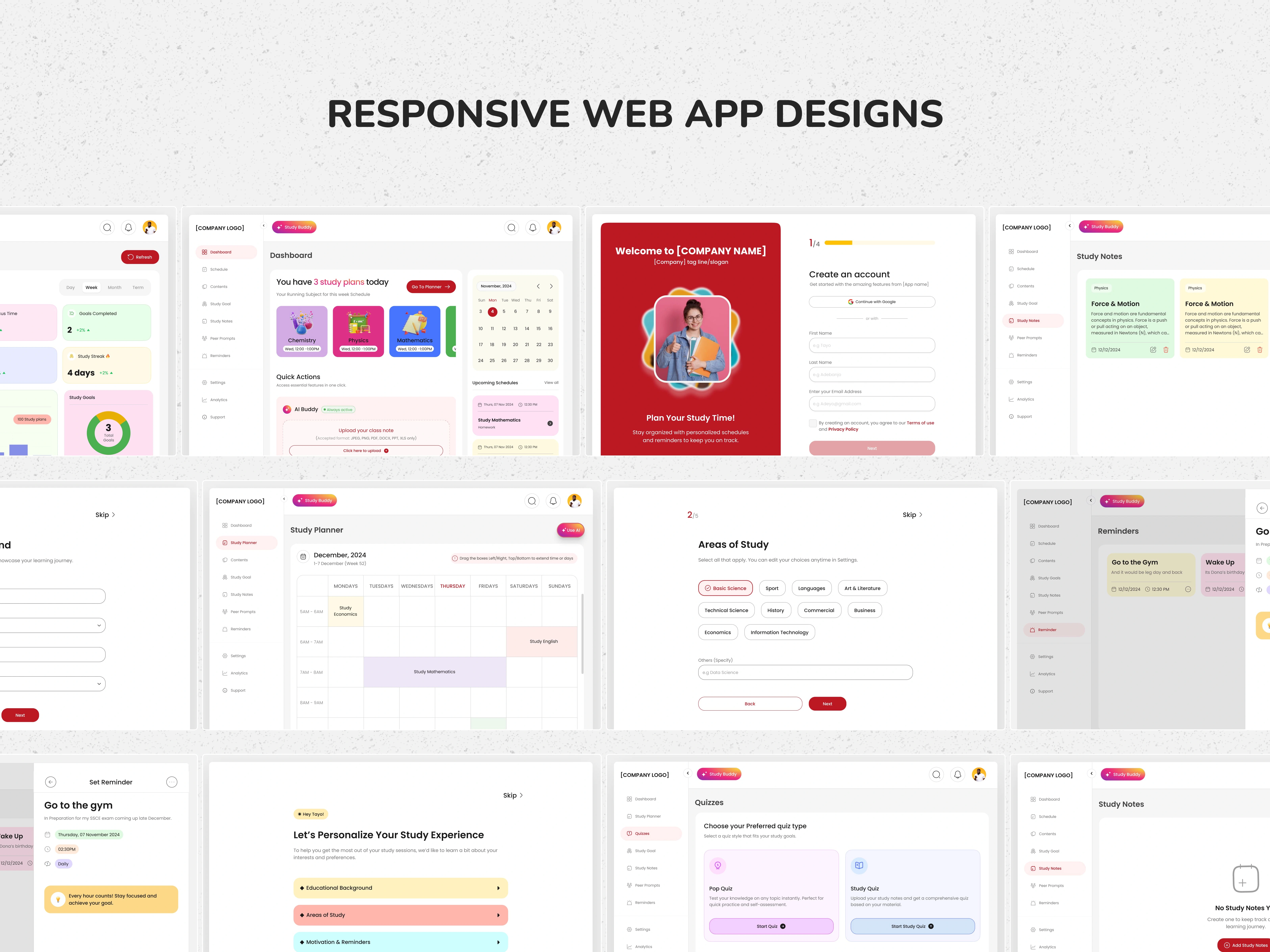 Screens from the Web Application