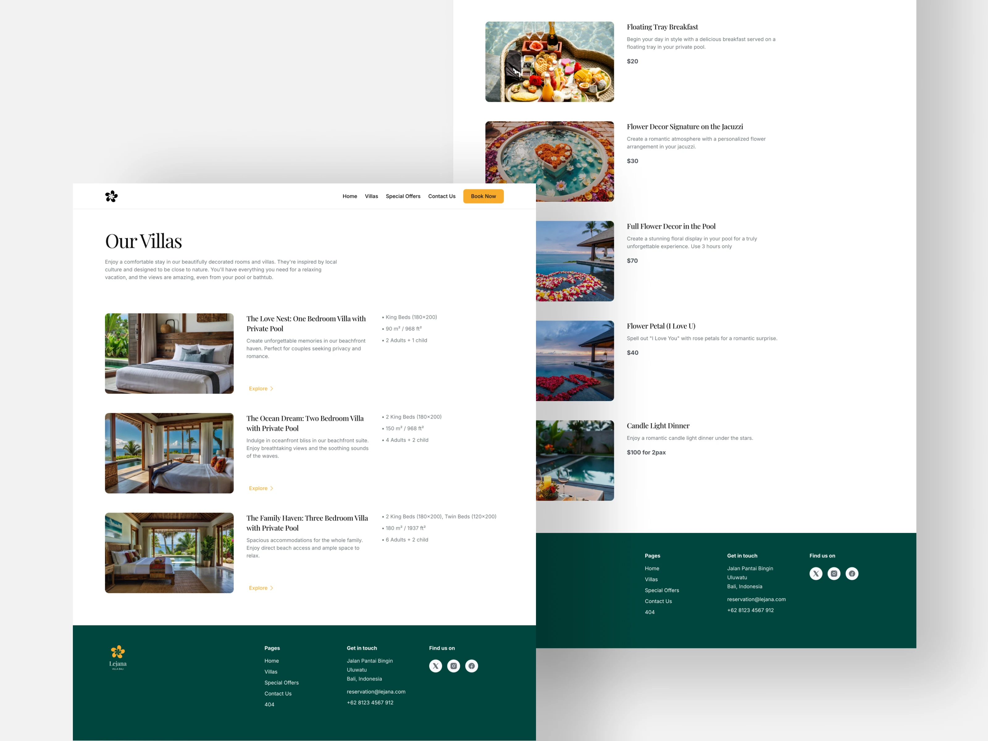 Villas and offers pages