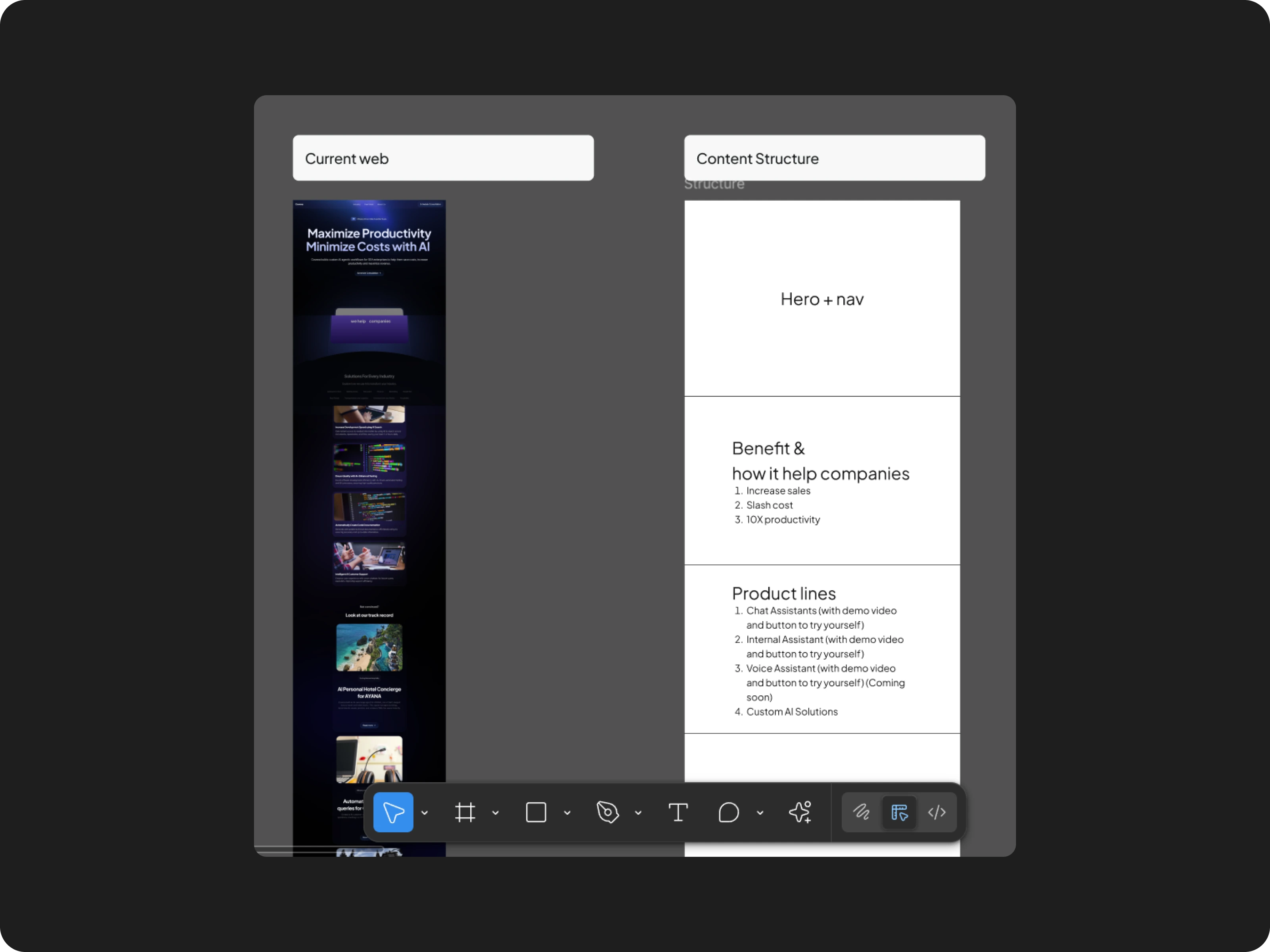 Left, Covena's past website and right is the new content structure