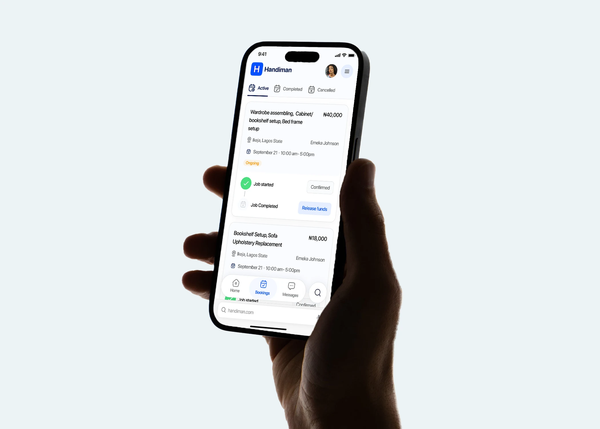 active job page for customers/clients