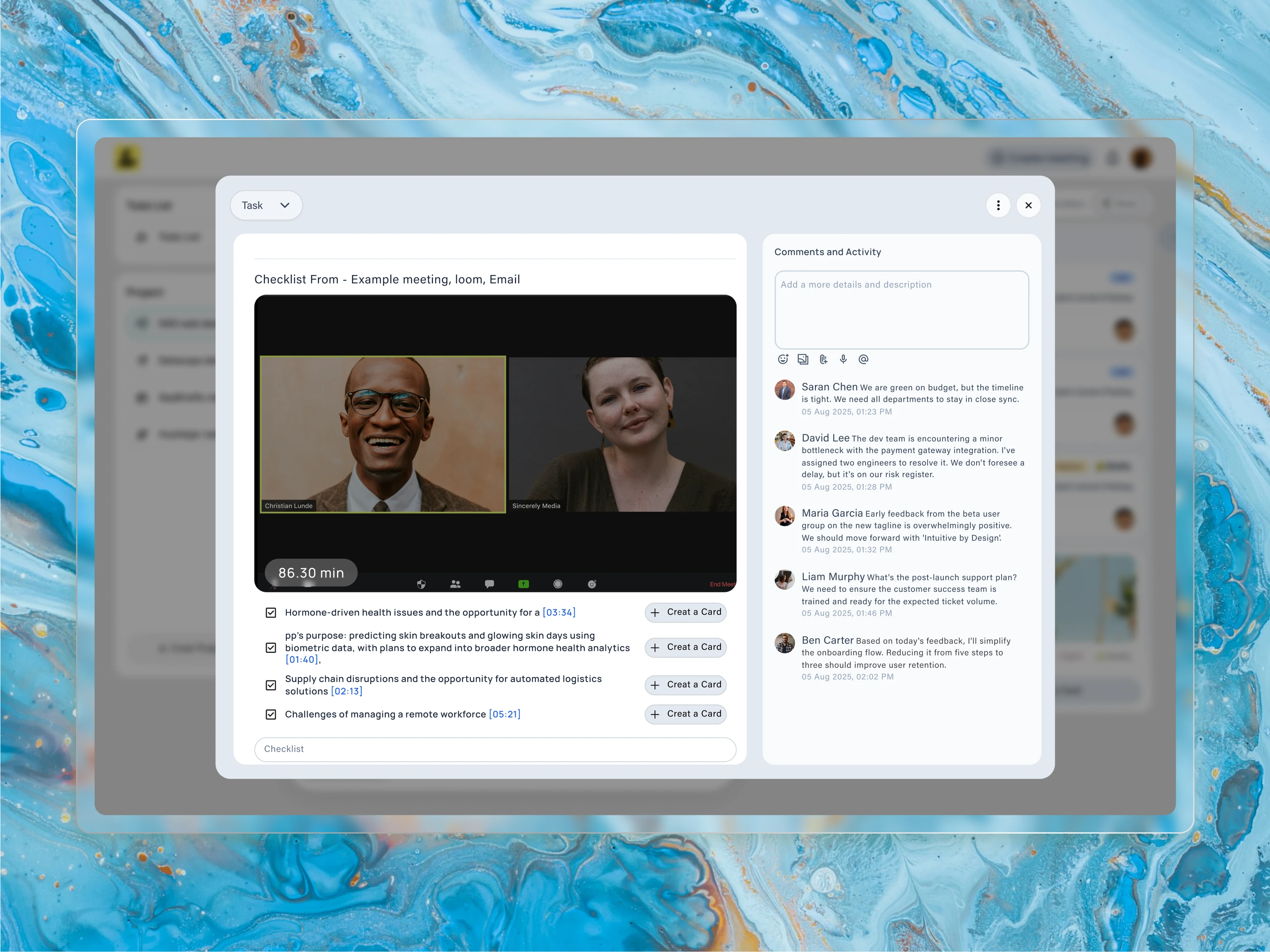 Checklist from Example Meeting Interface