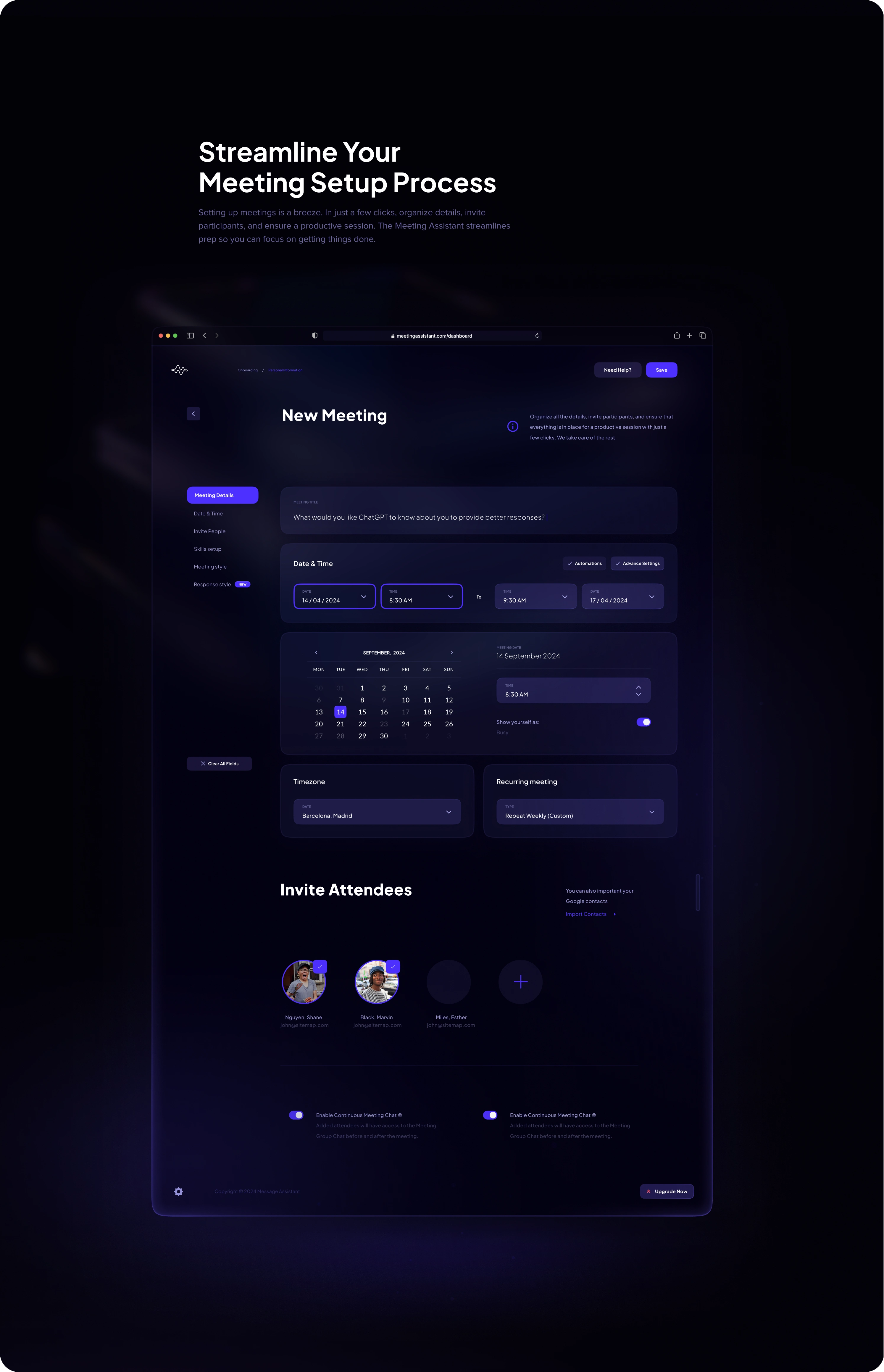 AI Meeting Assistant Platform Interface