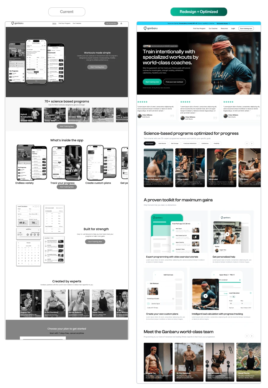 Existing VS Redesign - Main Sections