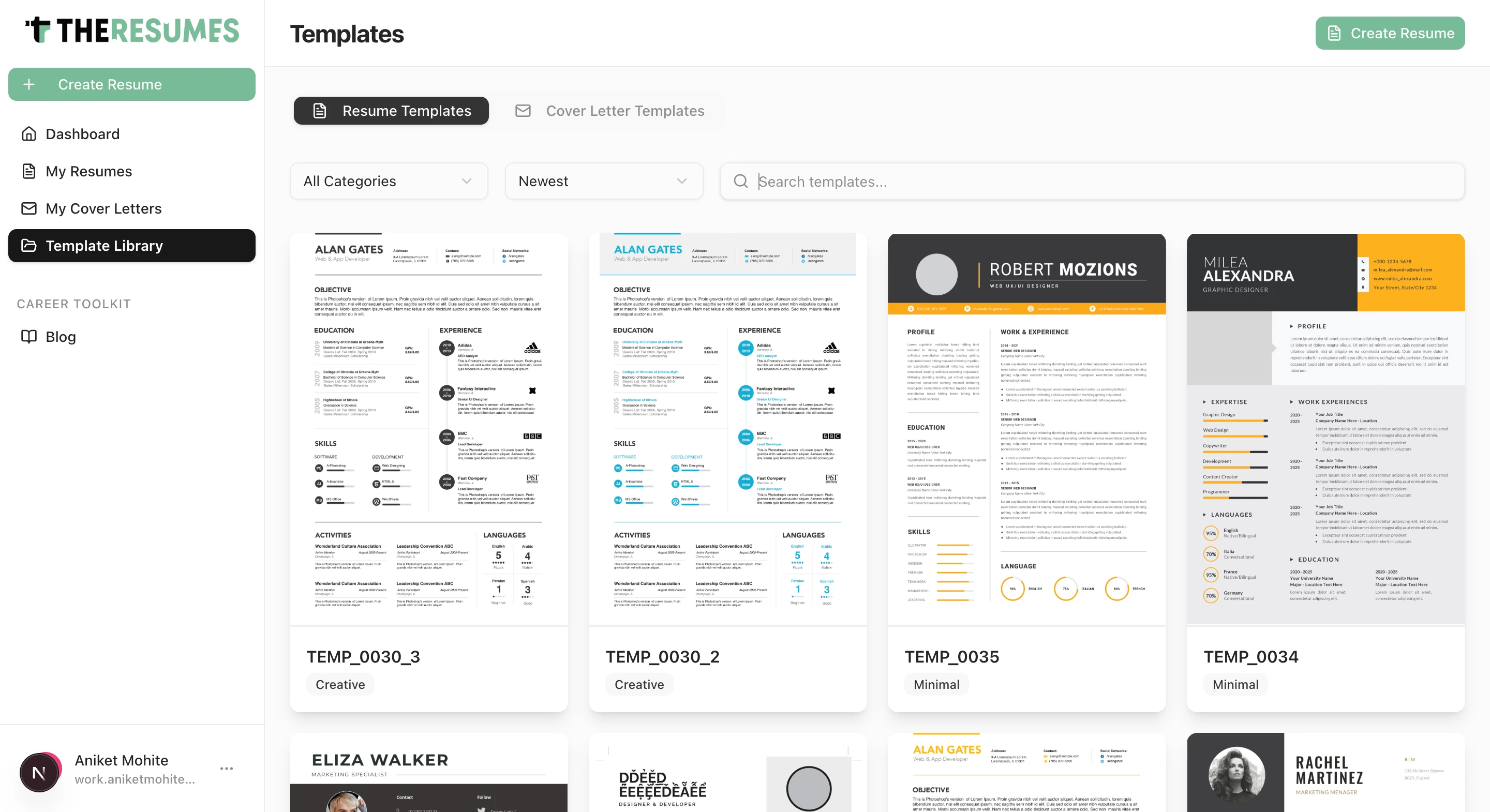 Dashboard | Templates library
