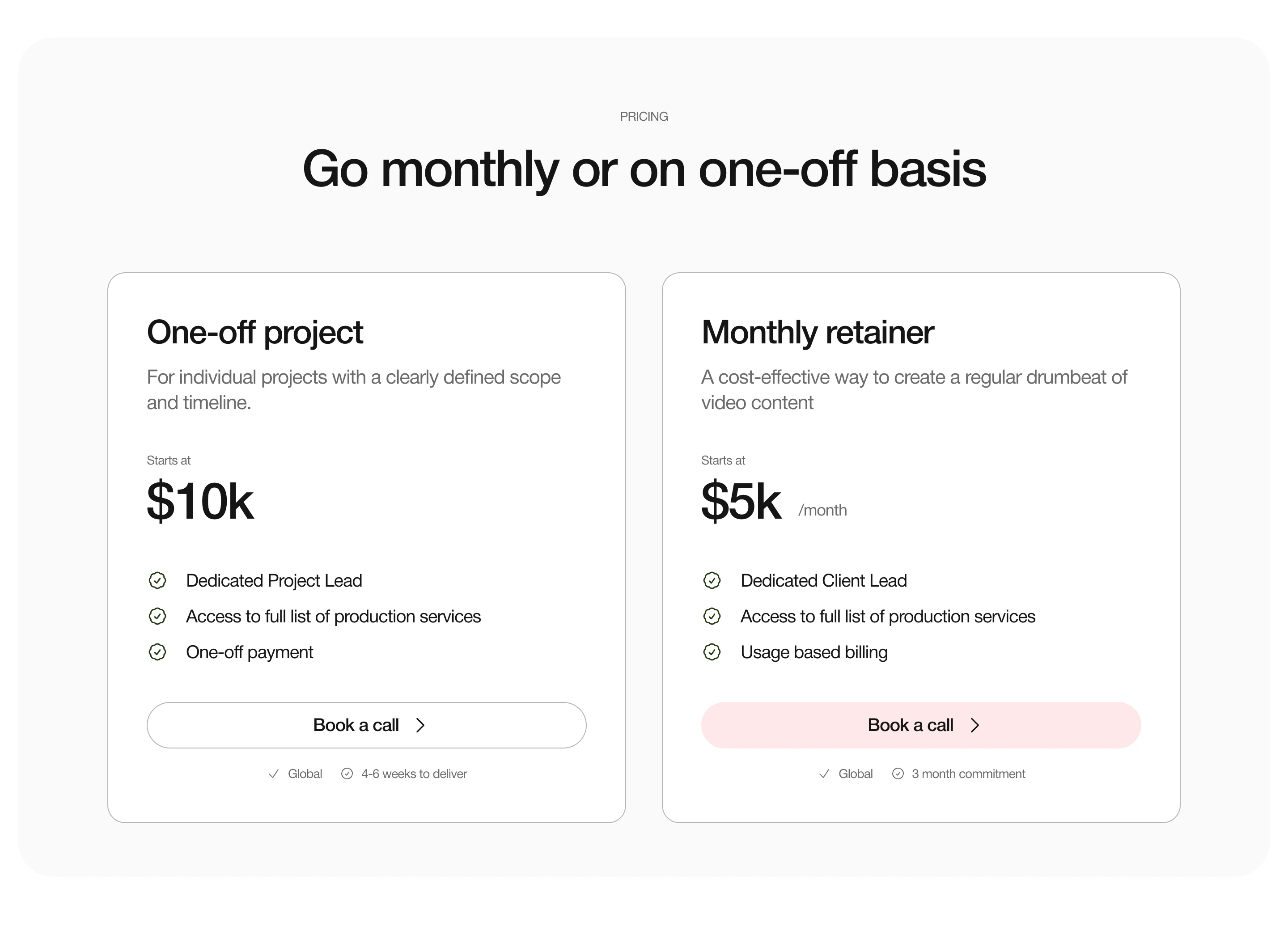Pricing section