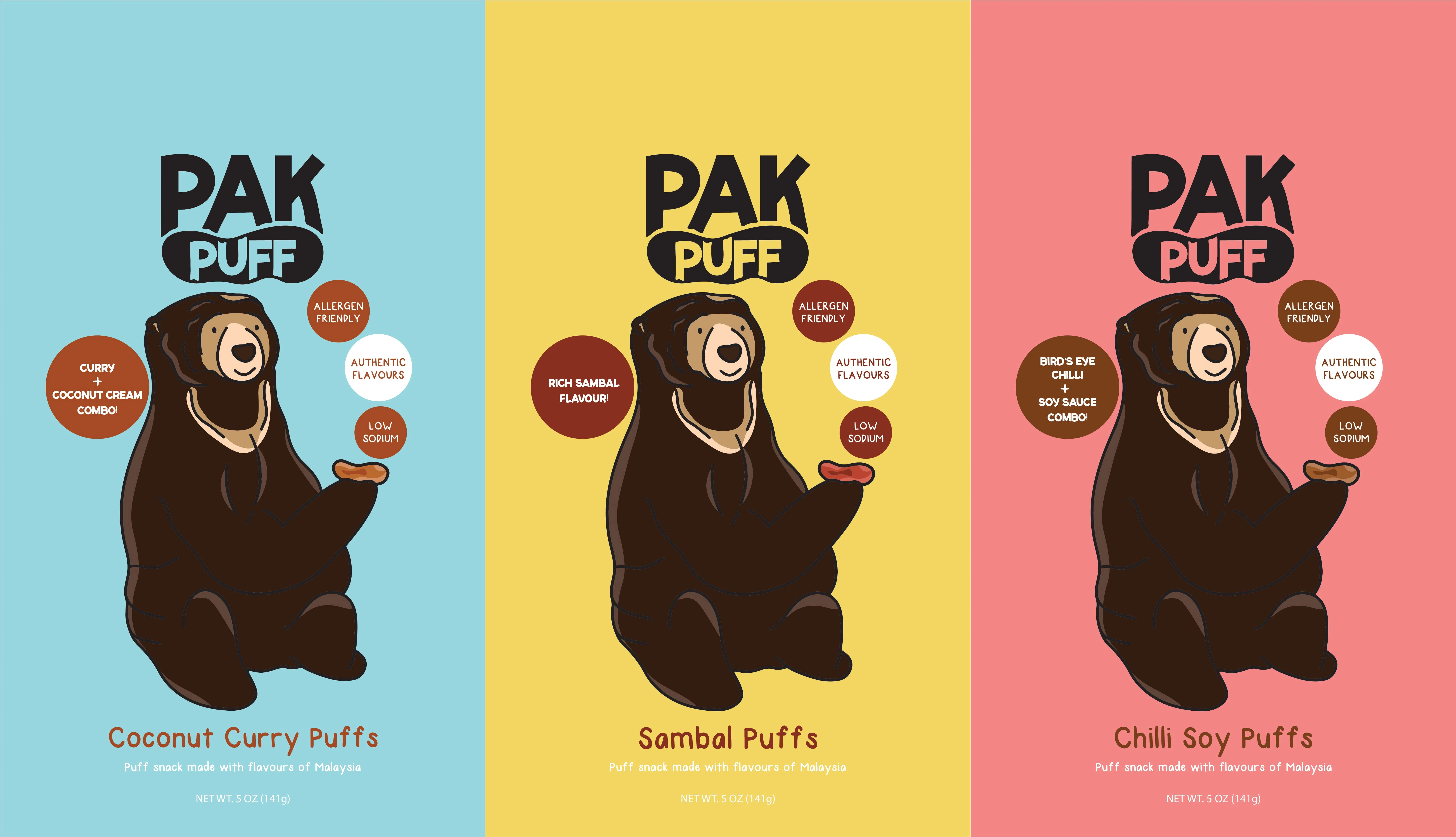 Three flavours of the puff snacks
