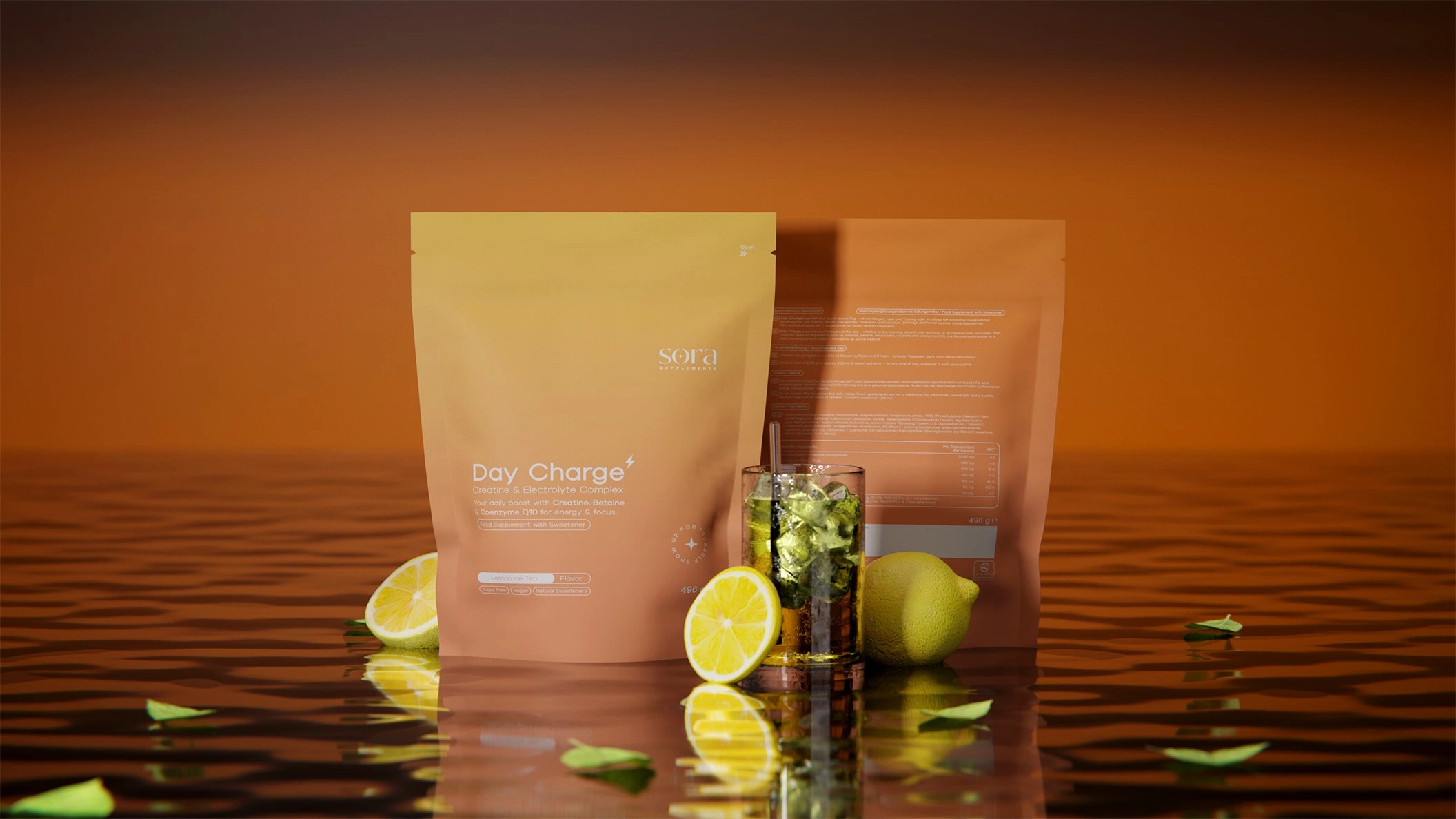 Day Charge — a refreshing Lemon Ice Tea formula in a warm, minimal packaging that reflects daytime energy