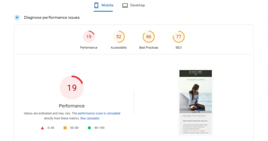 Mobile Website Performance Before