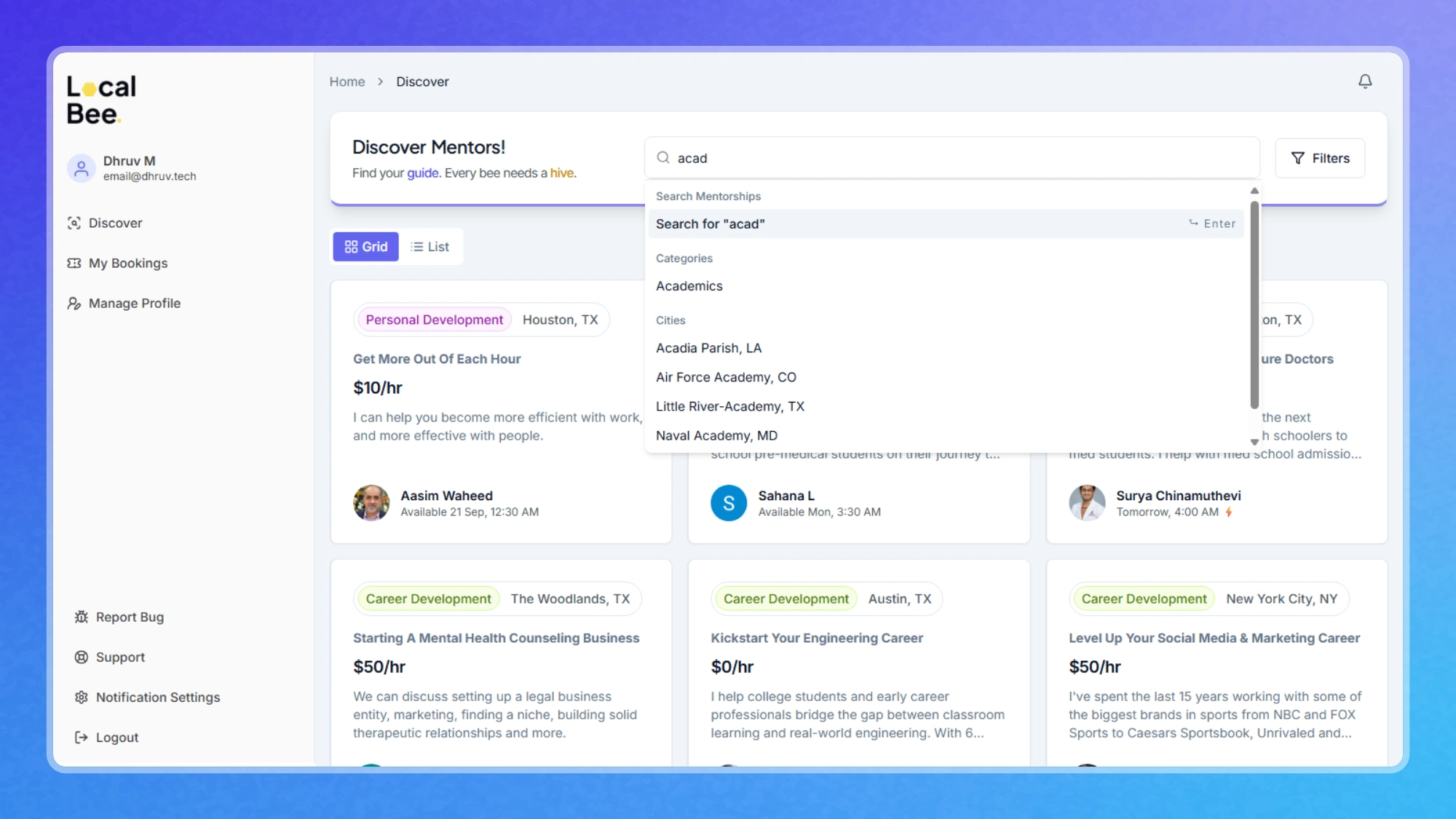 Advanced Search - Mentorships - Mentee View