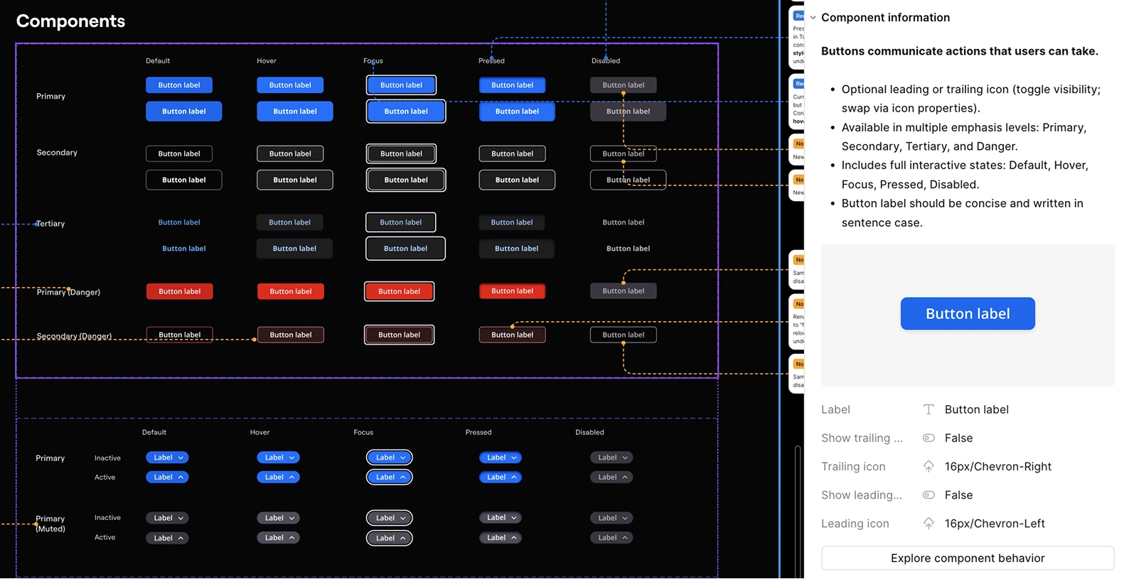 Detailed component specifications with embedded accessibility rules to streamline developer handoff and reduce communication debt