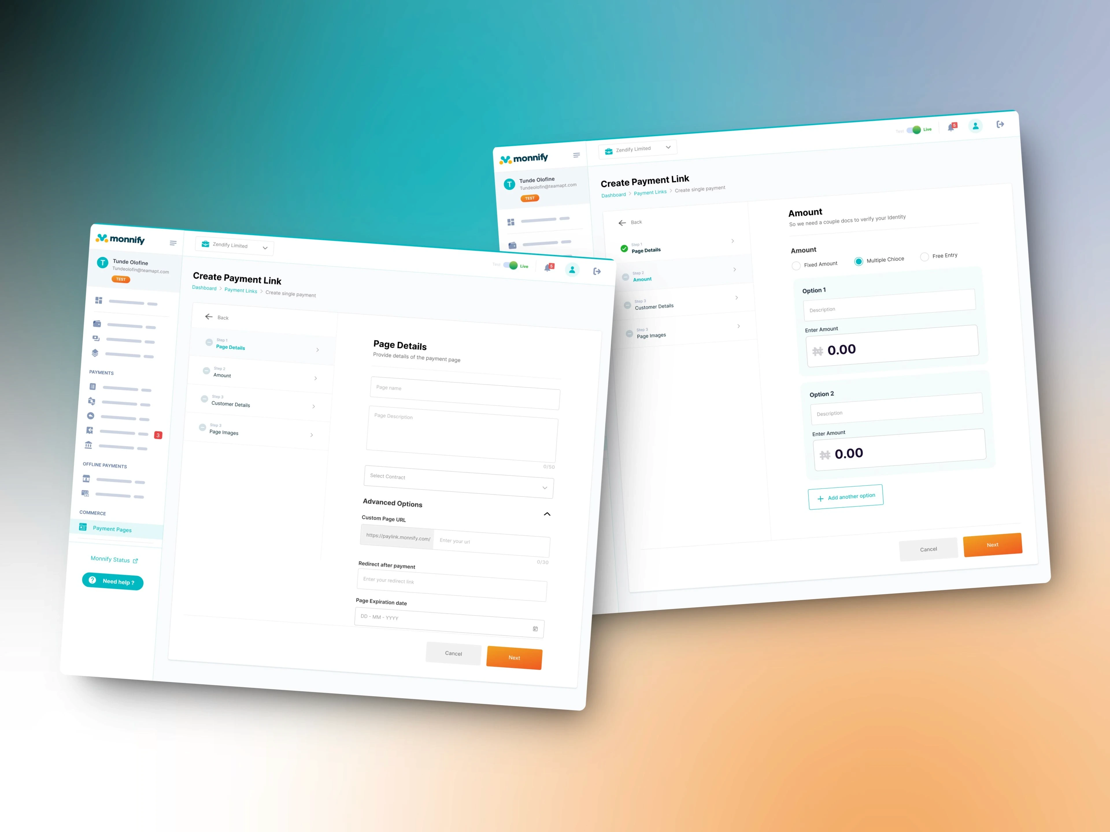 New create payment link page