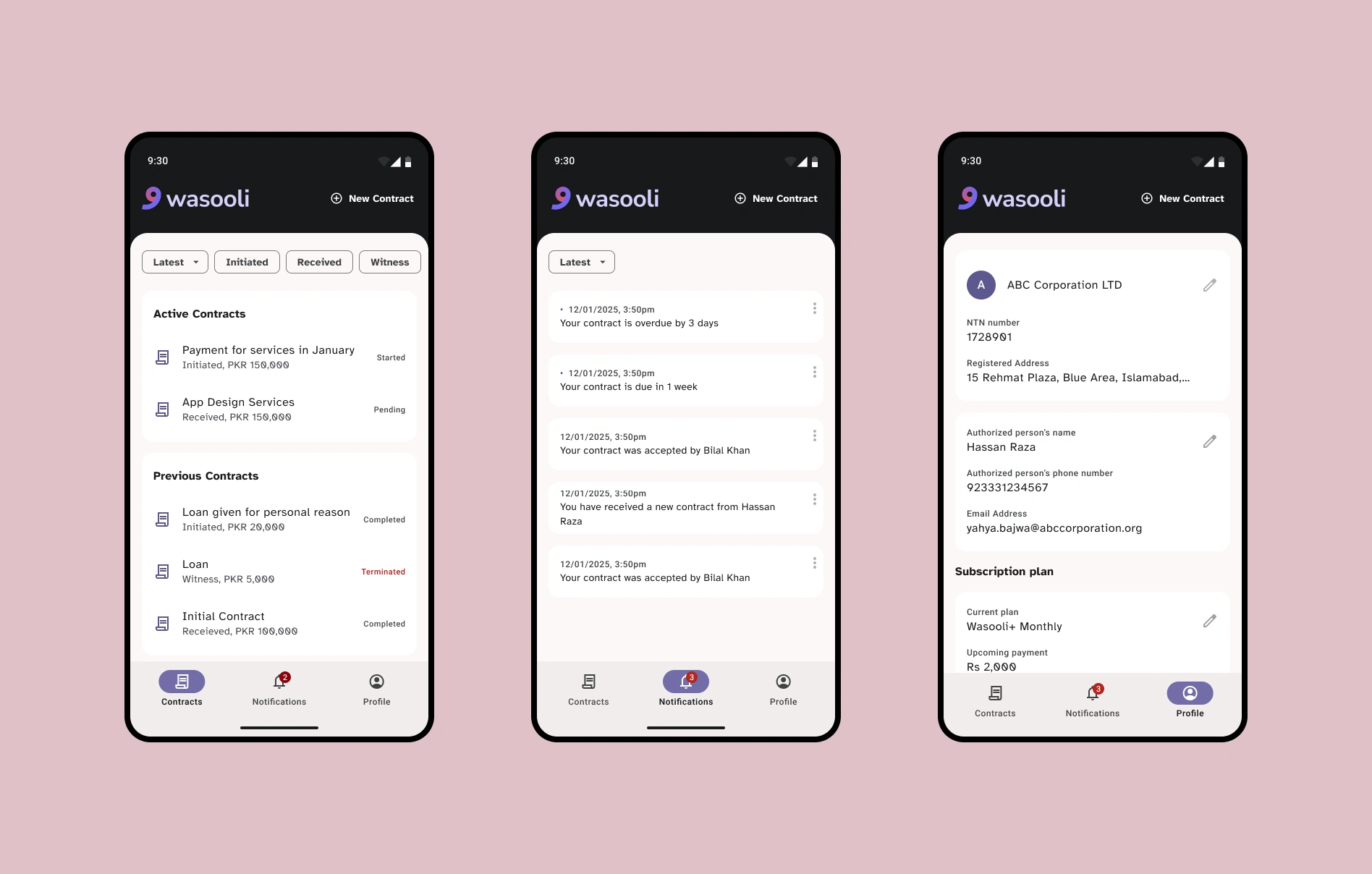 Views for Home, Notifications and Settings
