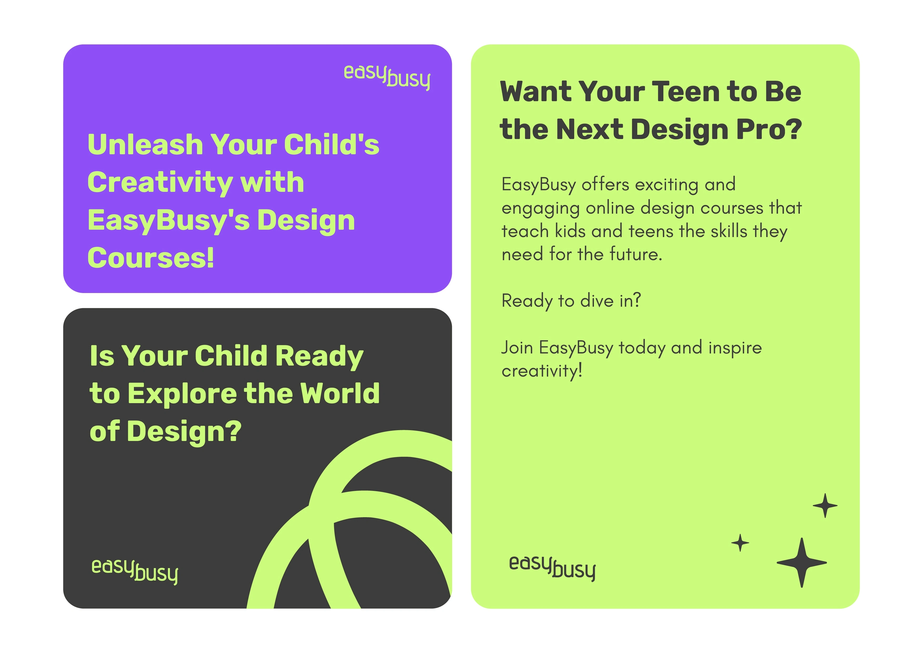 Creative slogans and headlines designed to inspire parents and teens to explore design education.