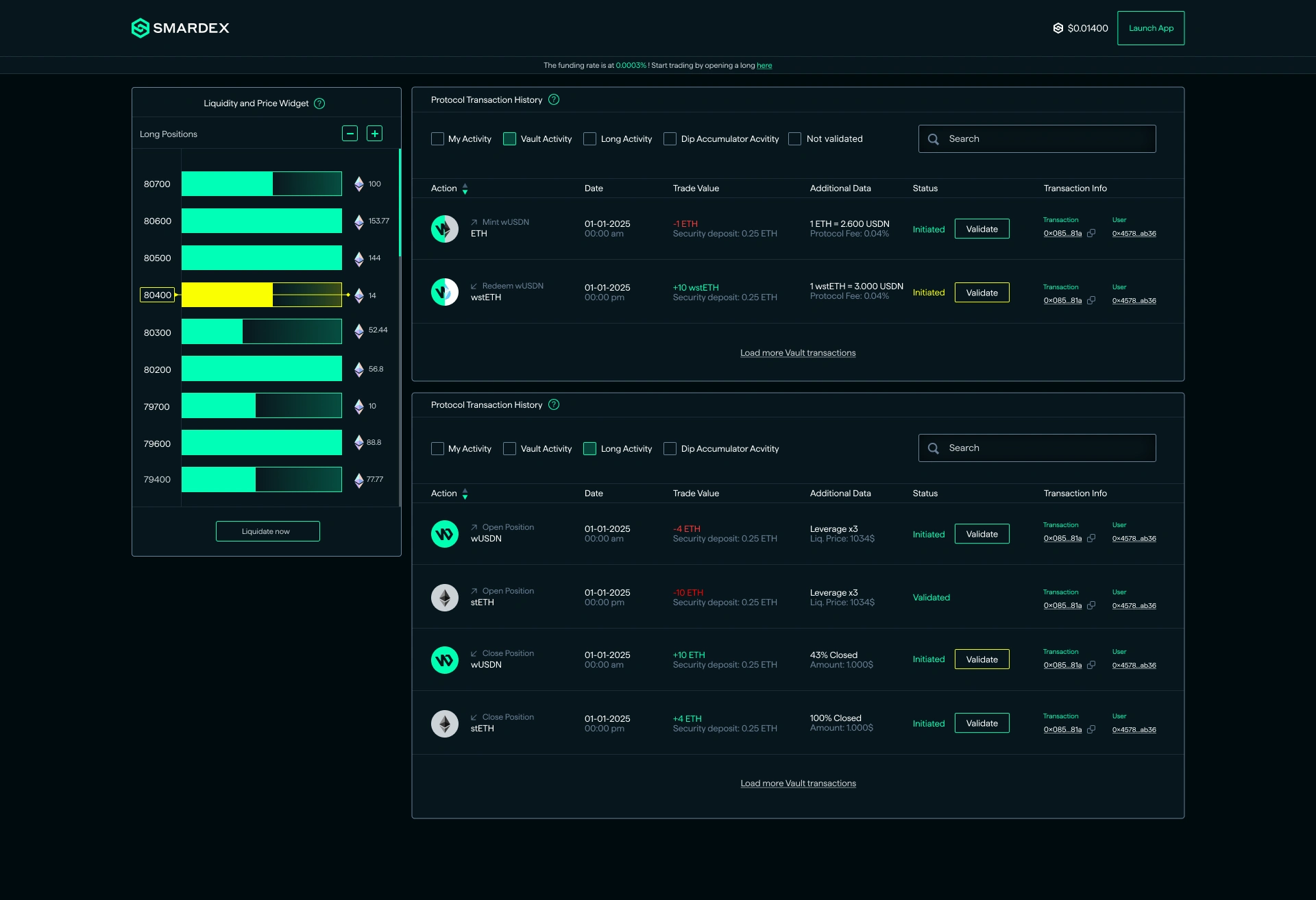 DEX trading dashboard