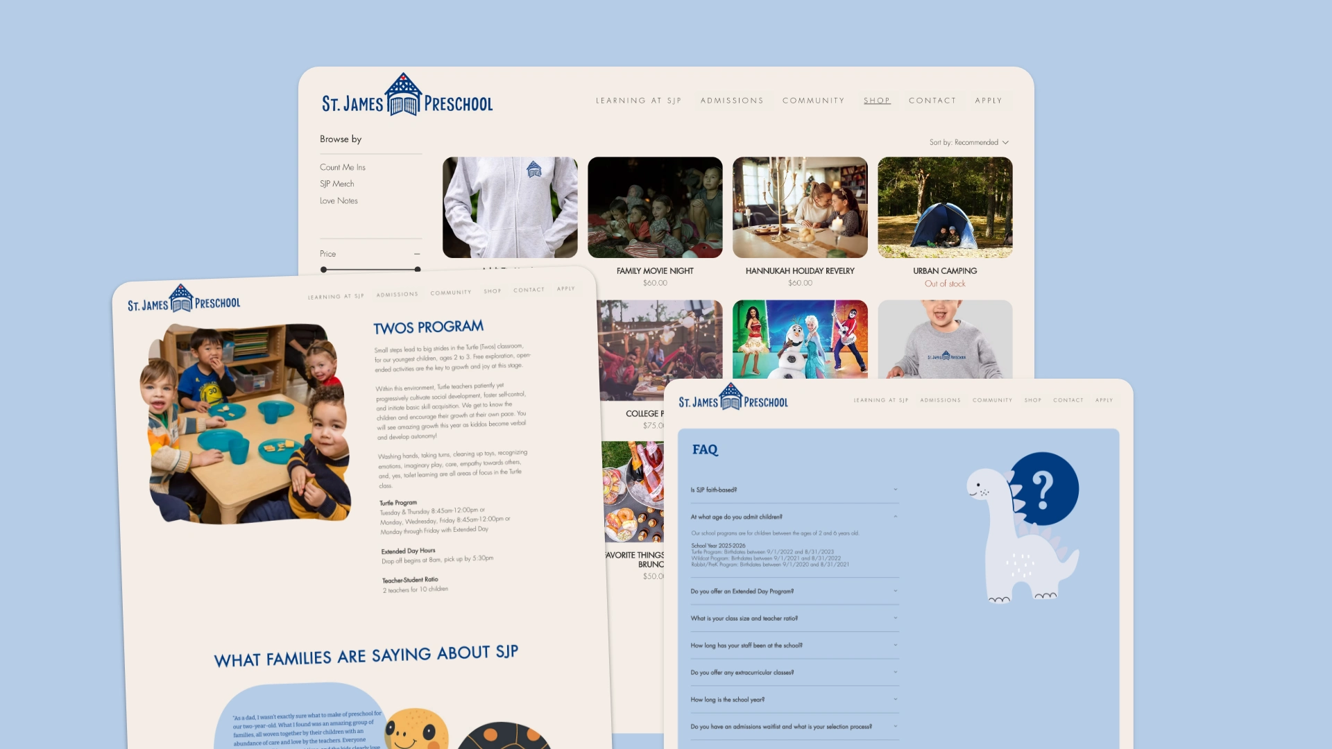 Several Web pages have been designed, such as their Programs, Shop, Events and more.