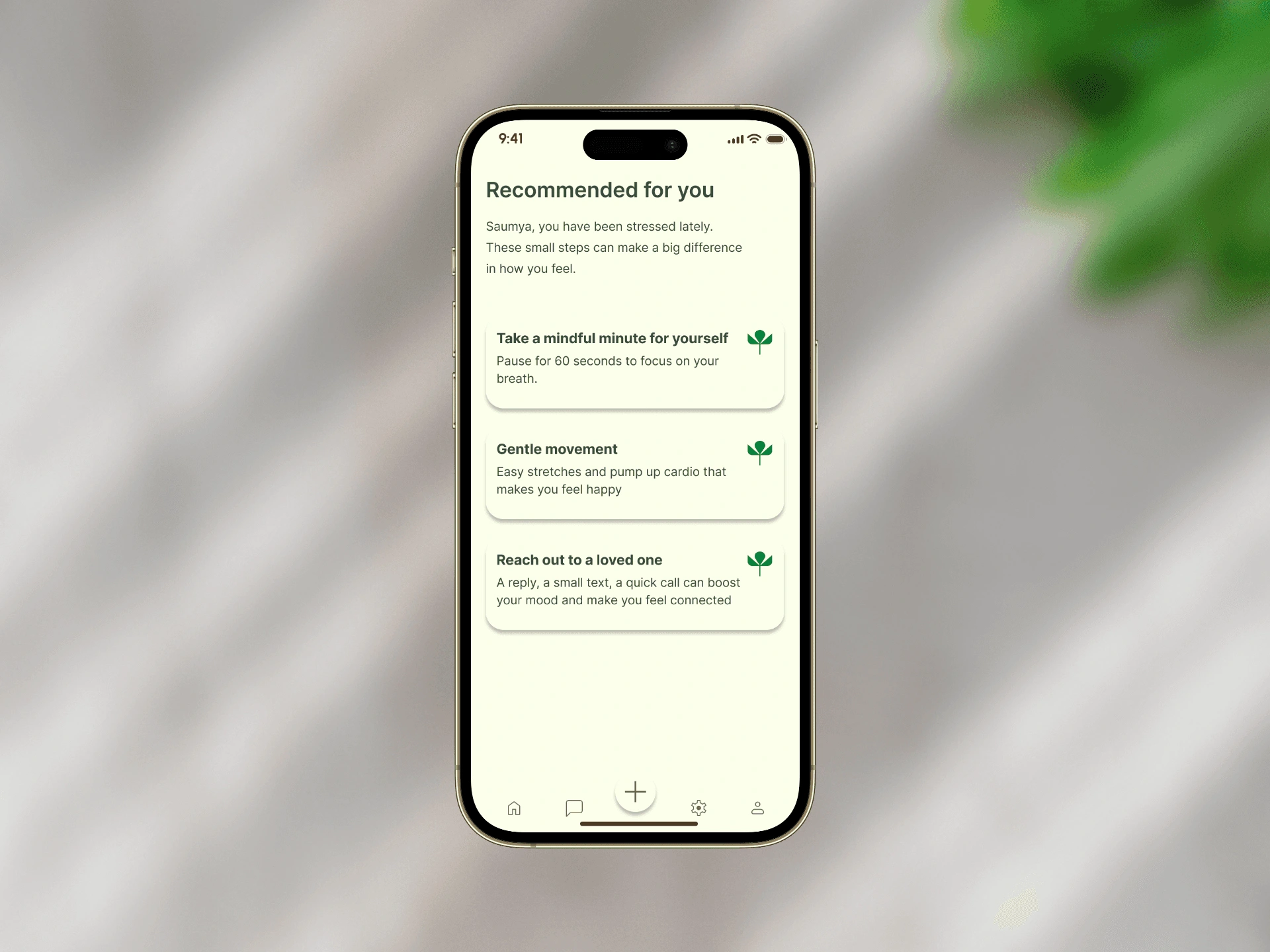 AI mental health mobile app personalised insights screen
