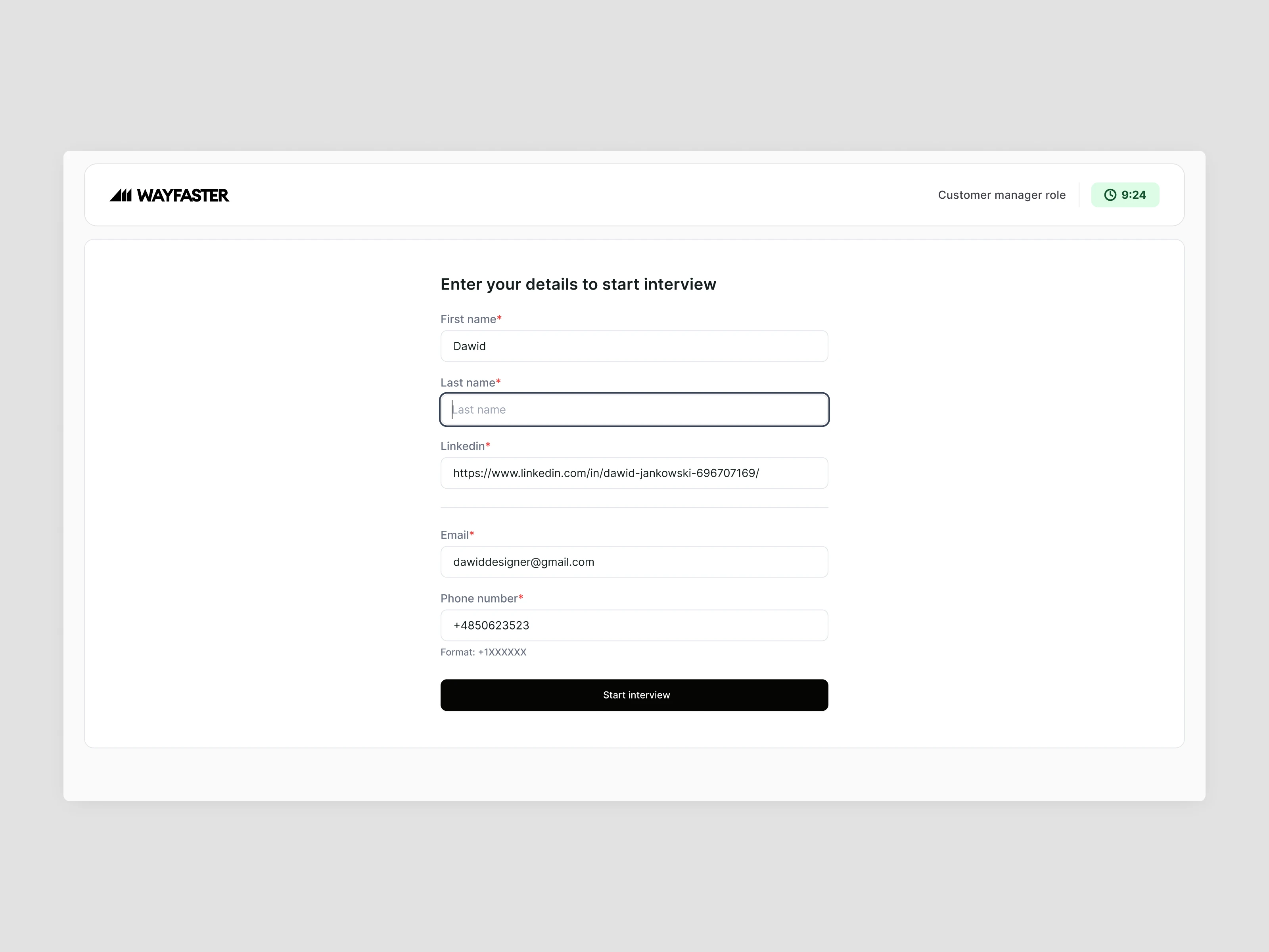 create interview screen