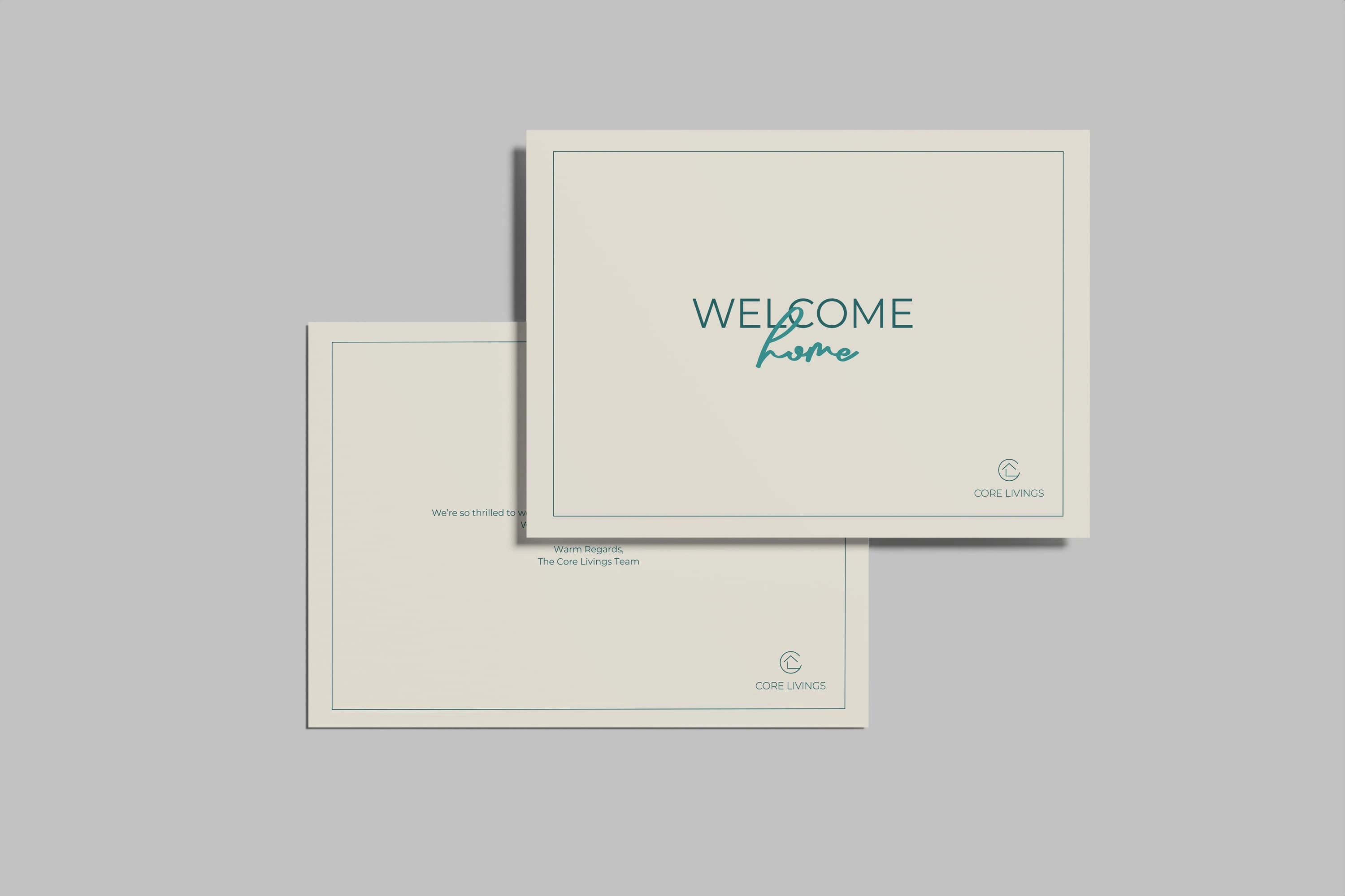 A welcome card to be placed in the homes the customers rent/buy. 