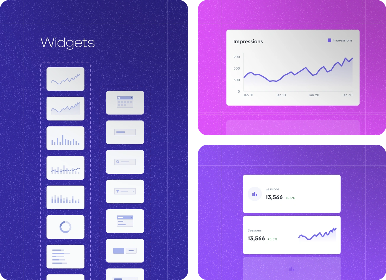 Dashboard widgets -- All componentized in Figma