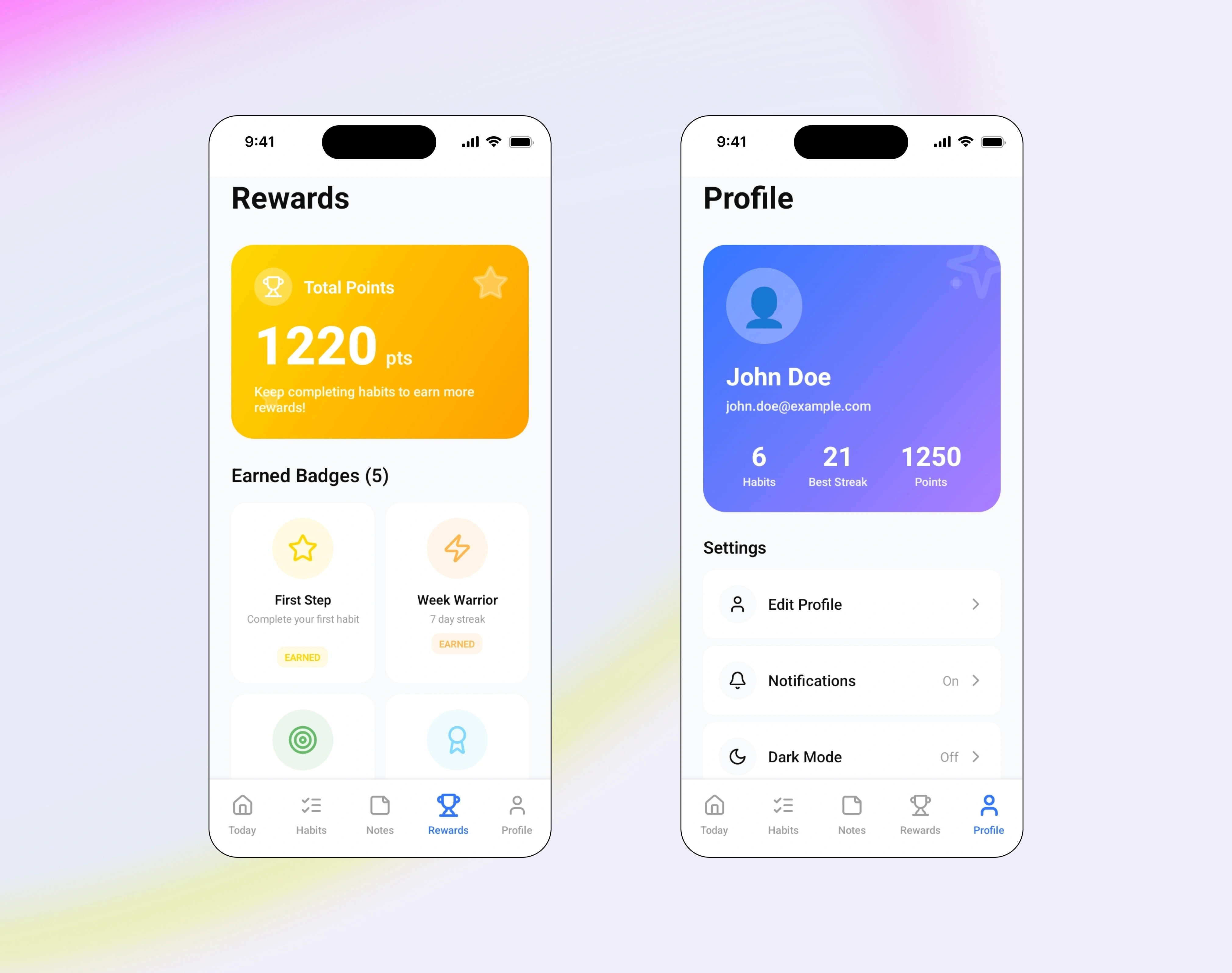 Overview of Reward and profile Section 