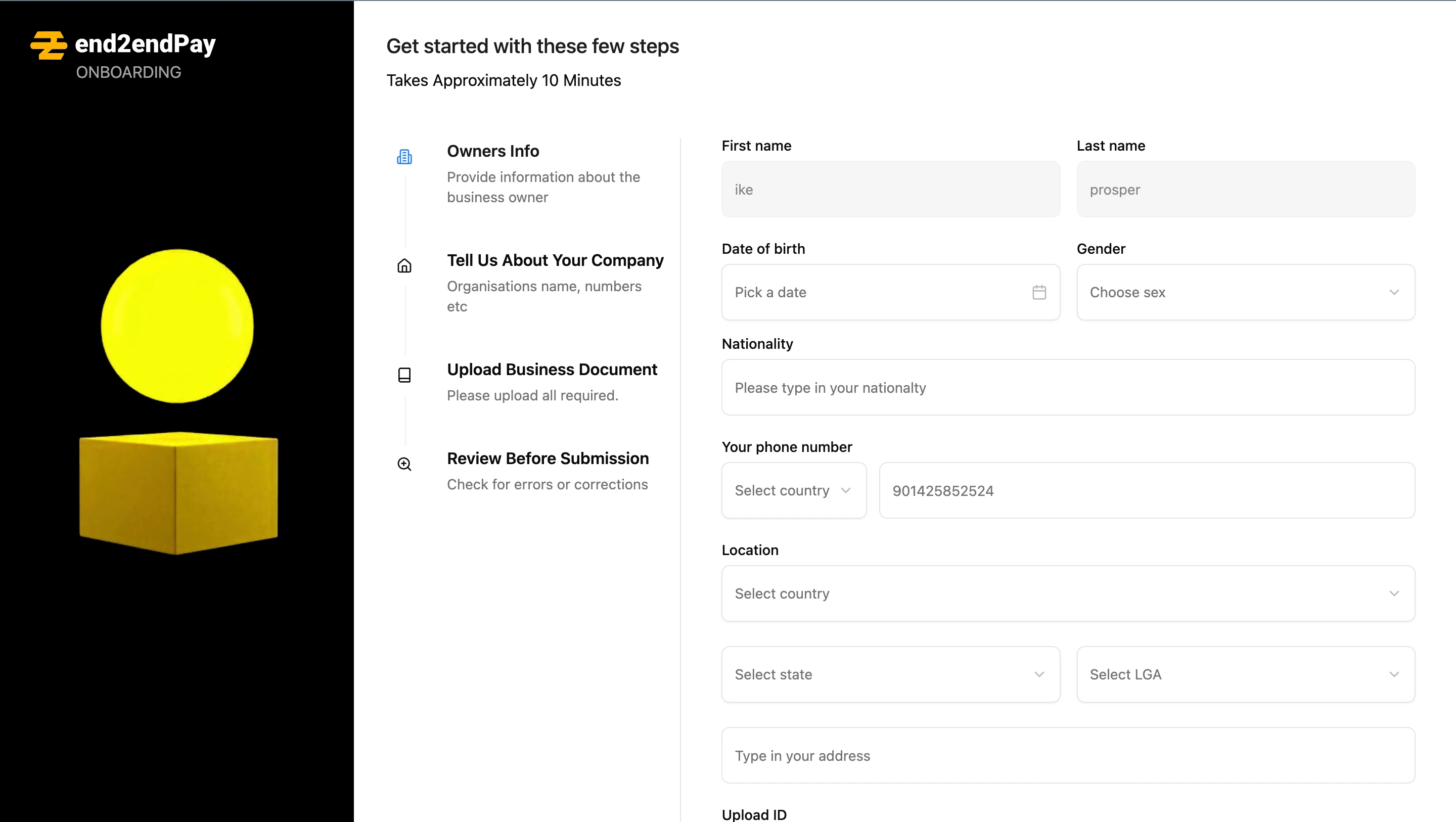 Onboarding (KYC) page