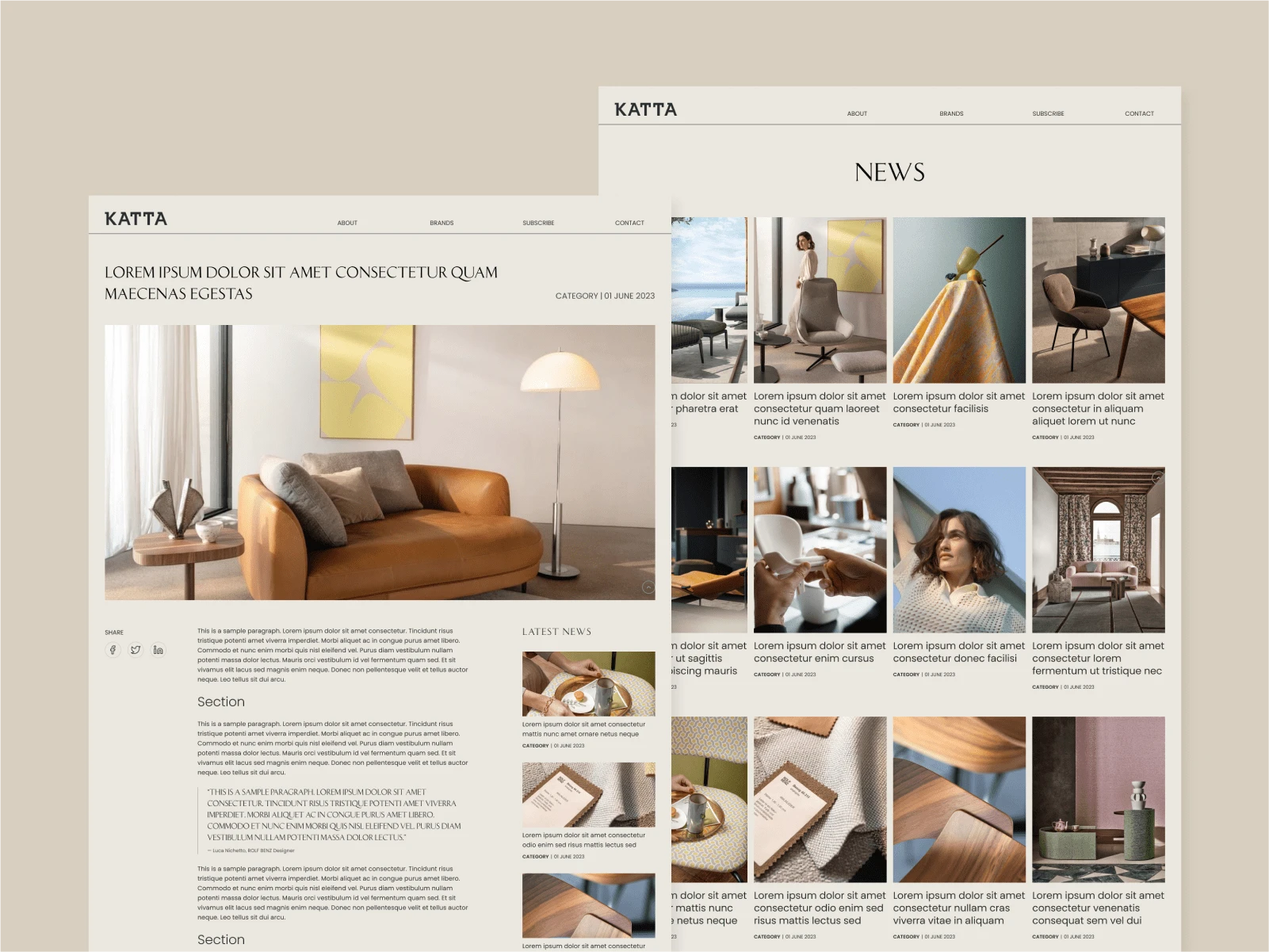 Preview of the desktop version of News post & index page