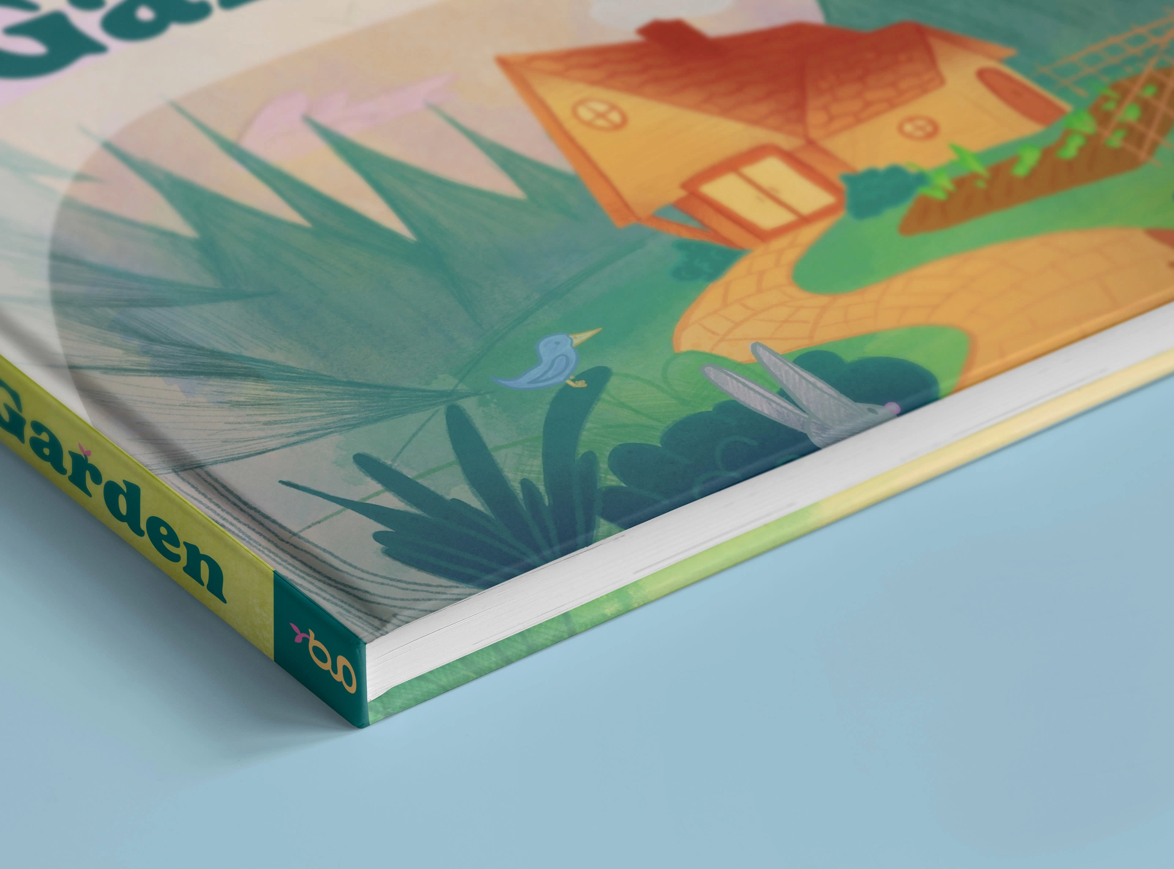 Mockup featuring a closeup of the front cover and spine