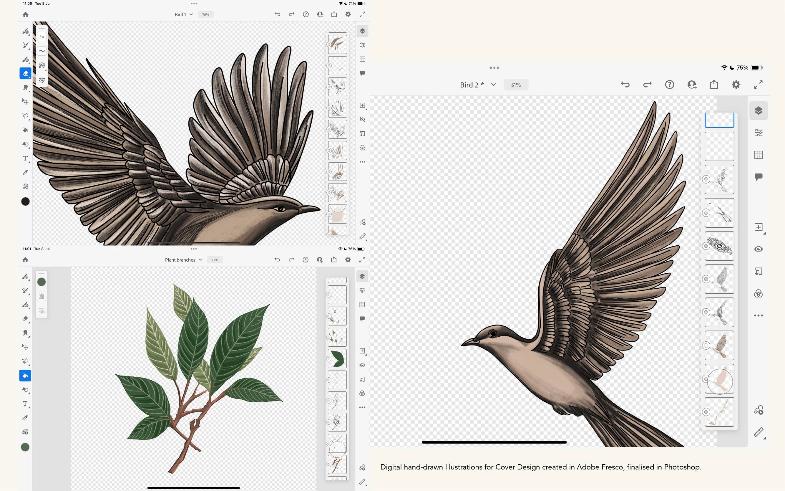 Book Cover Illustrations created in Adobe Fresco
