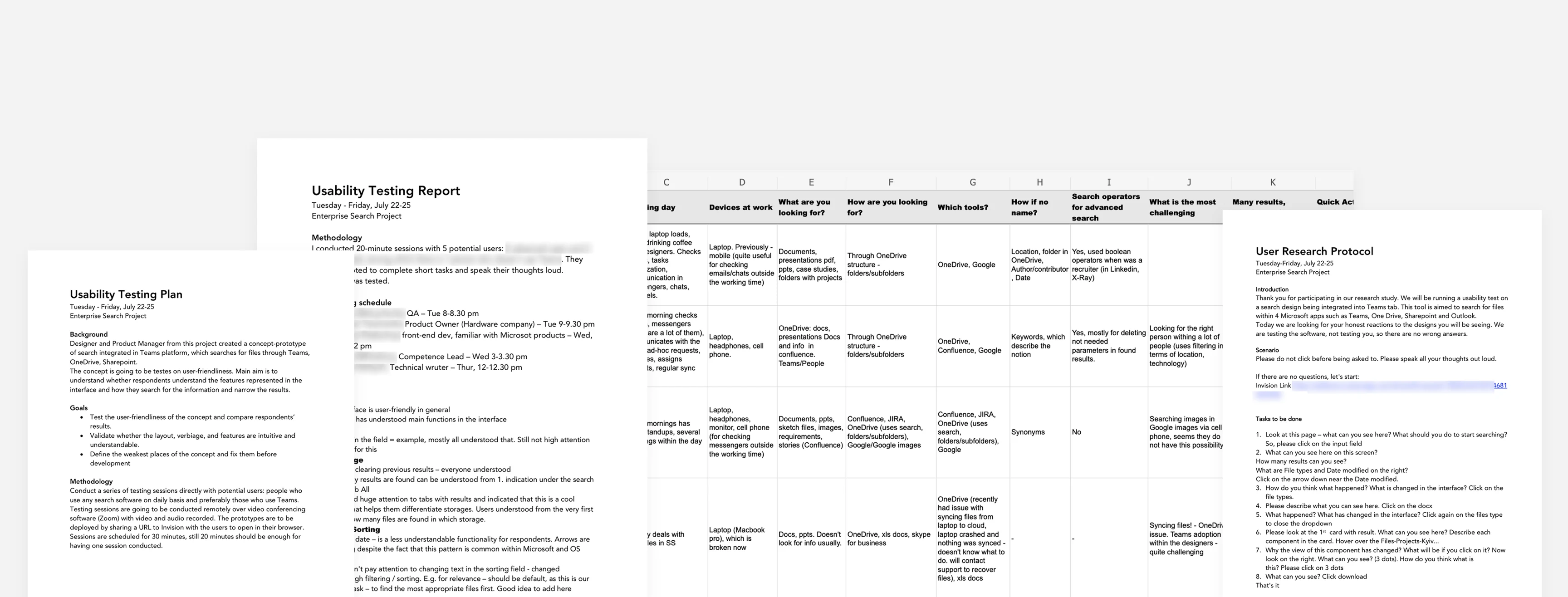 Remote user testing documentation - planning, transcribing, interpretation