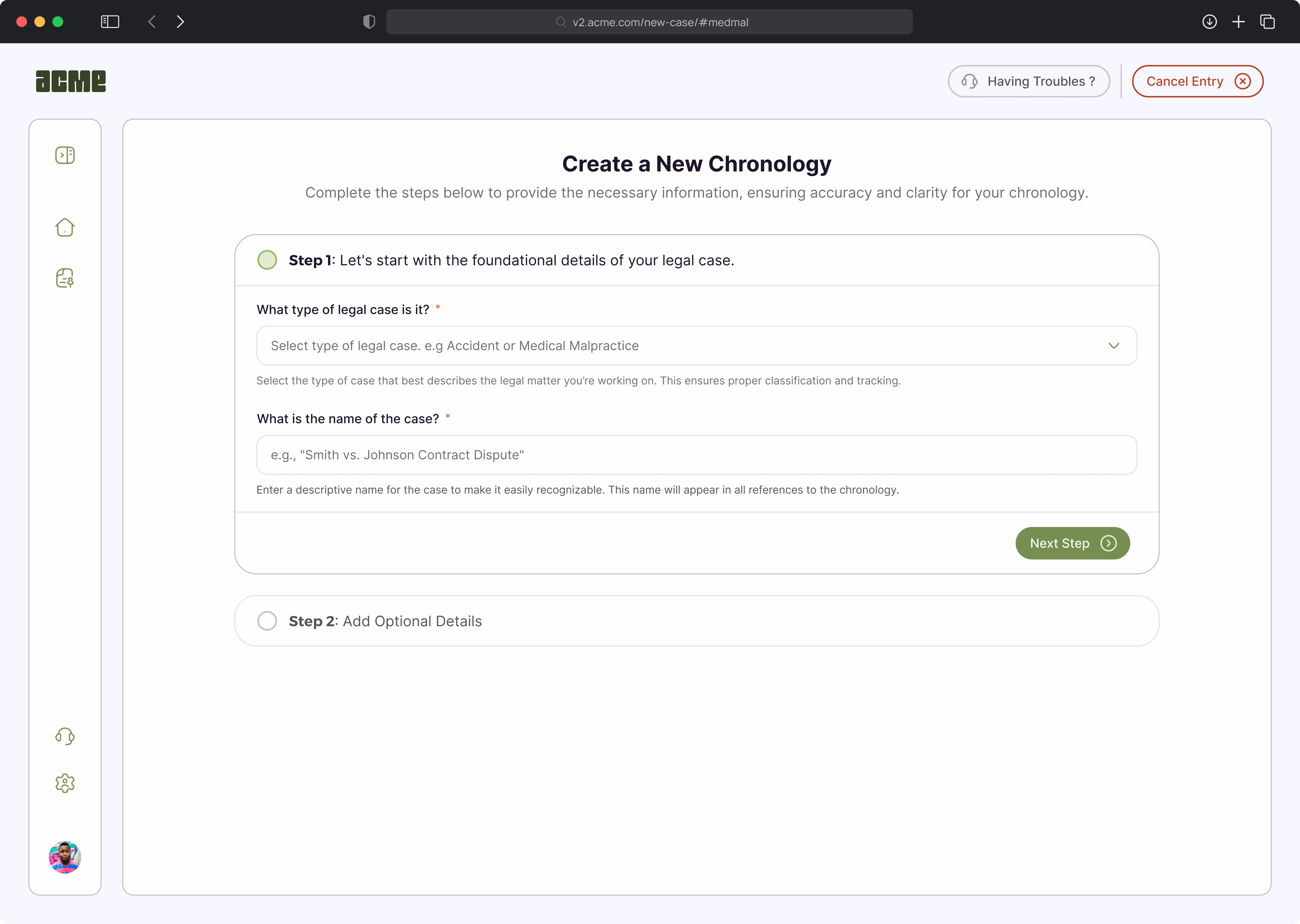 Legal - New Case (Med-Mal)