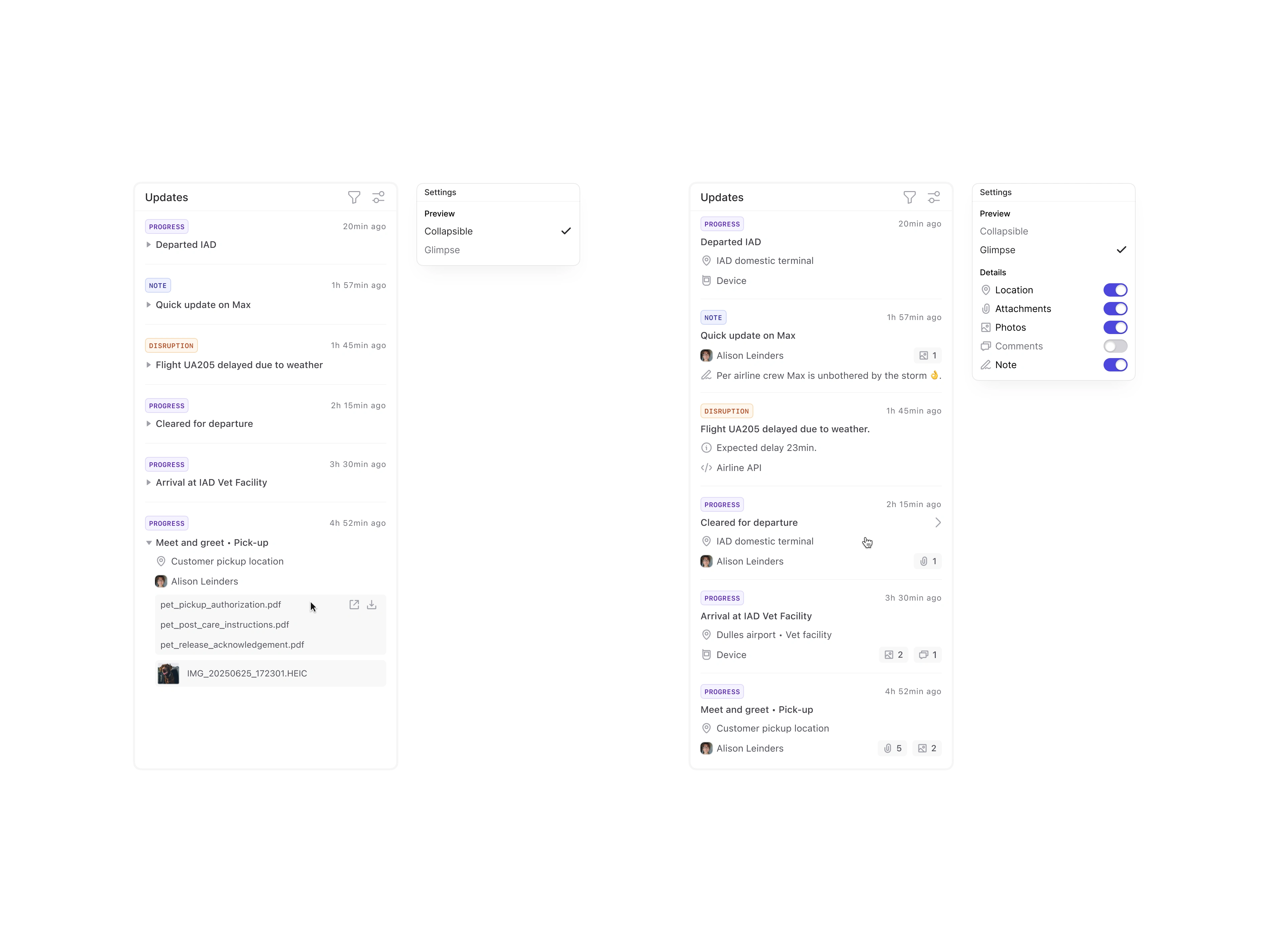 Shipment updates.
