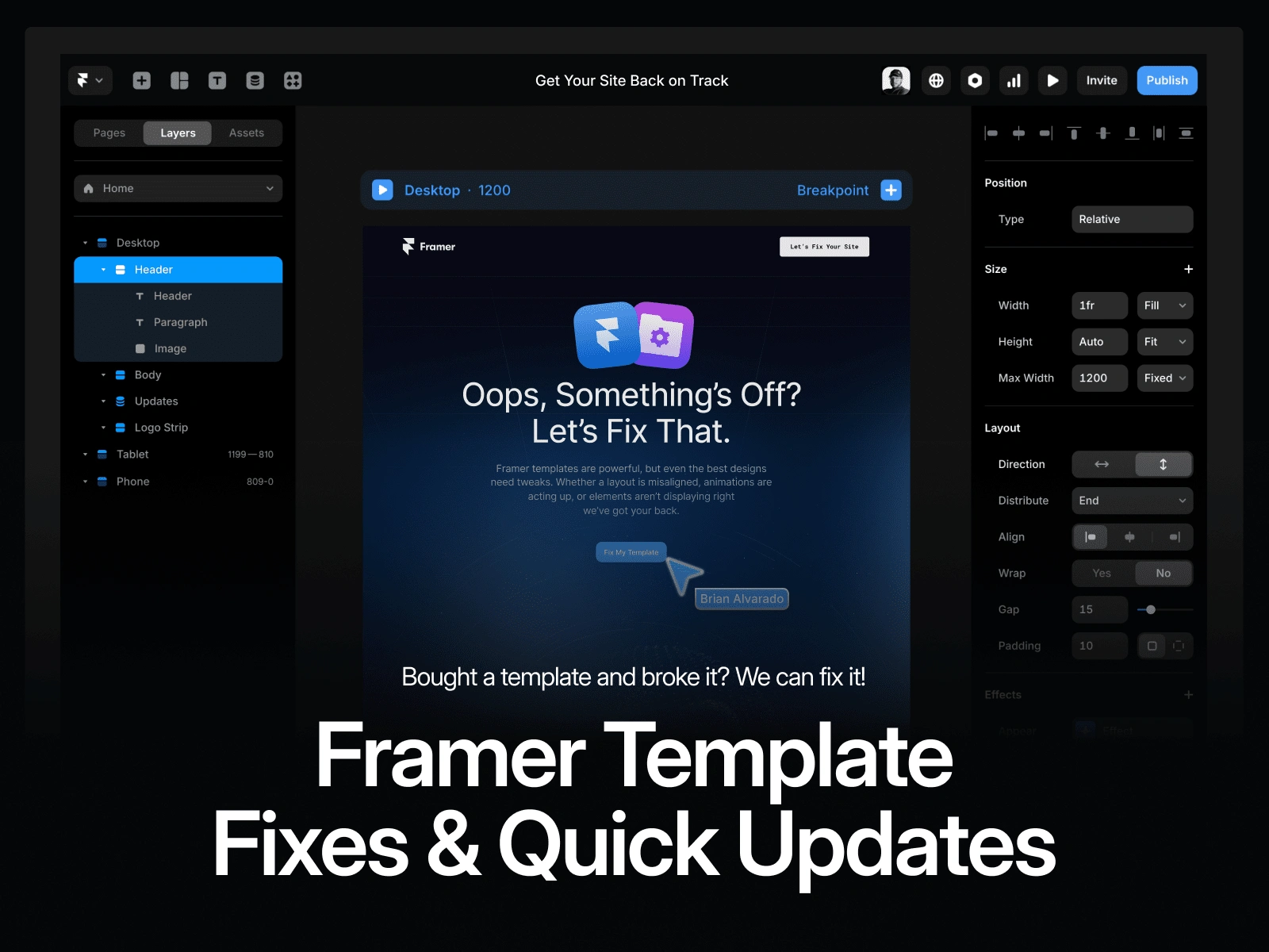 Framer Template Updates & Optimization, service by Brian Alvarado