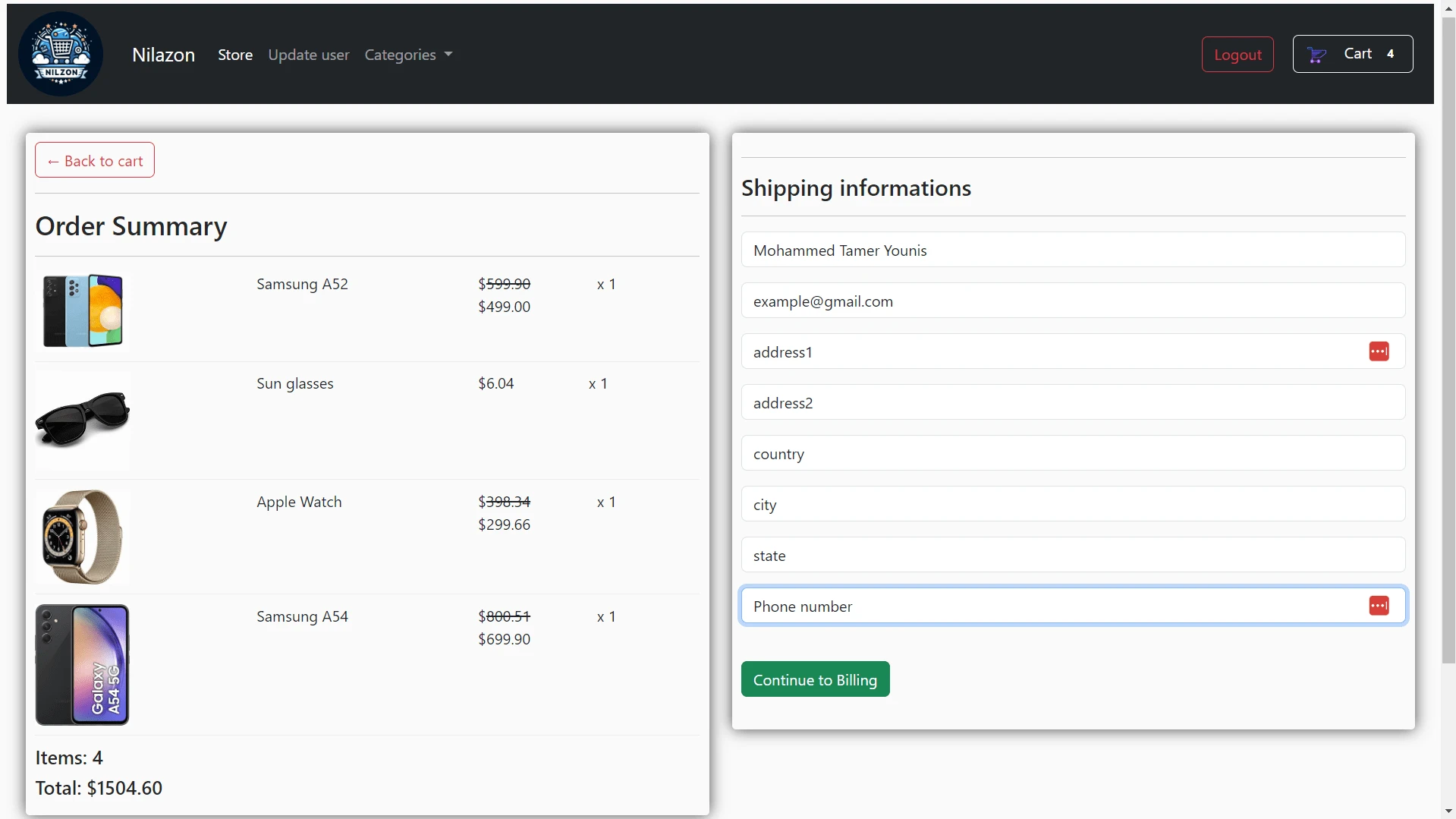 Shipping page