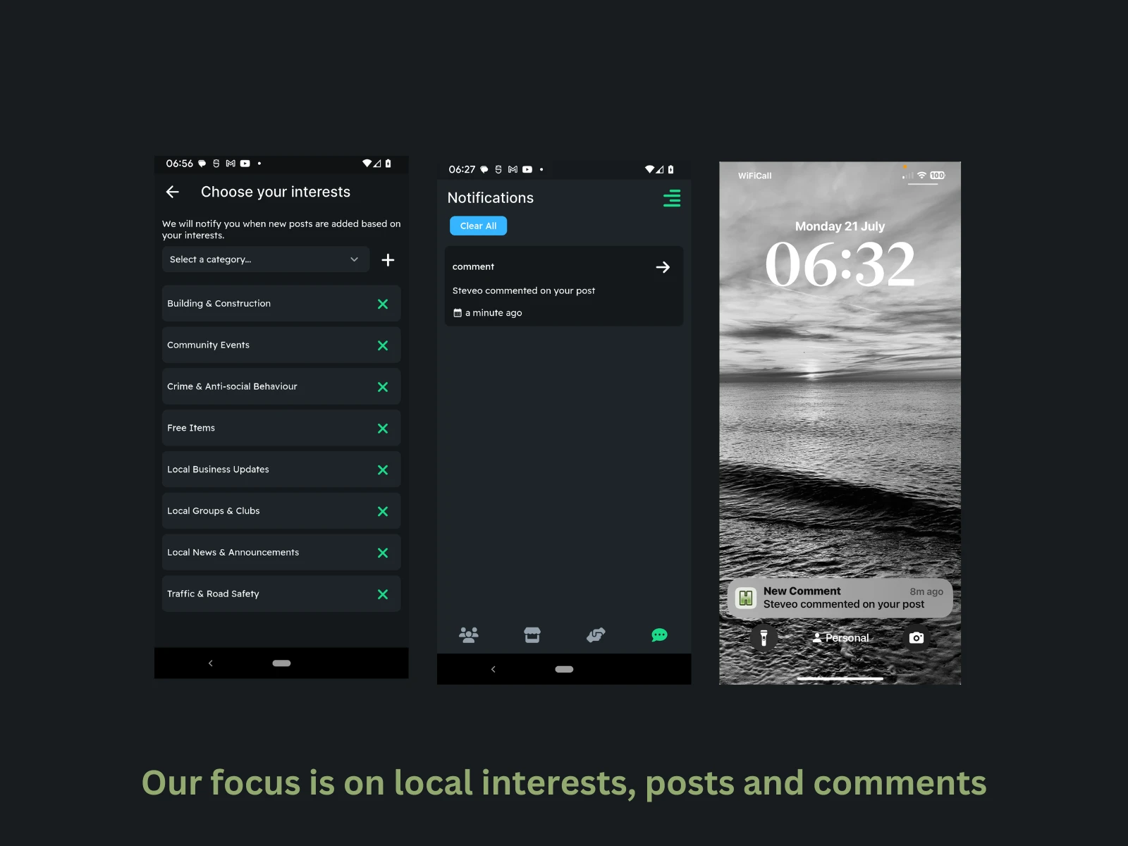 Notifications are received from content based on your interests and replies to posts and comments.