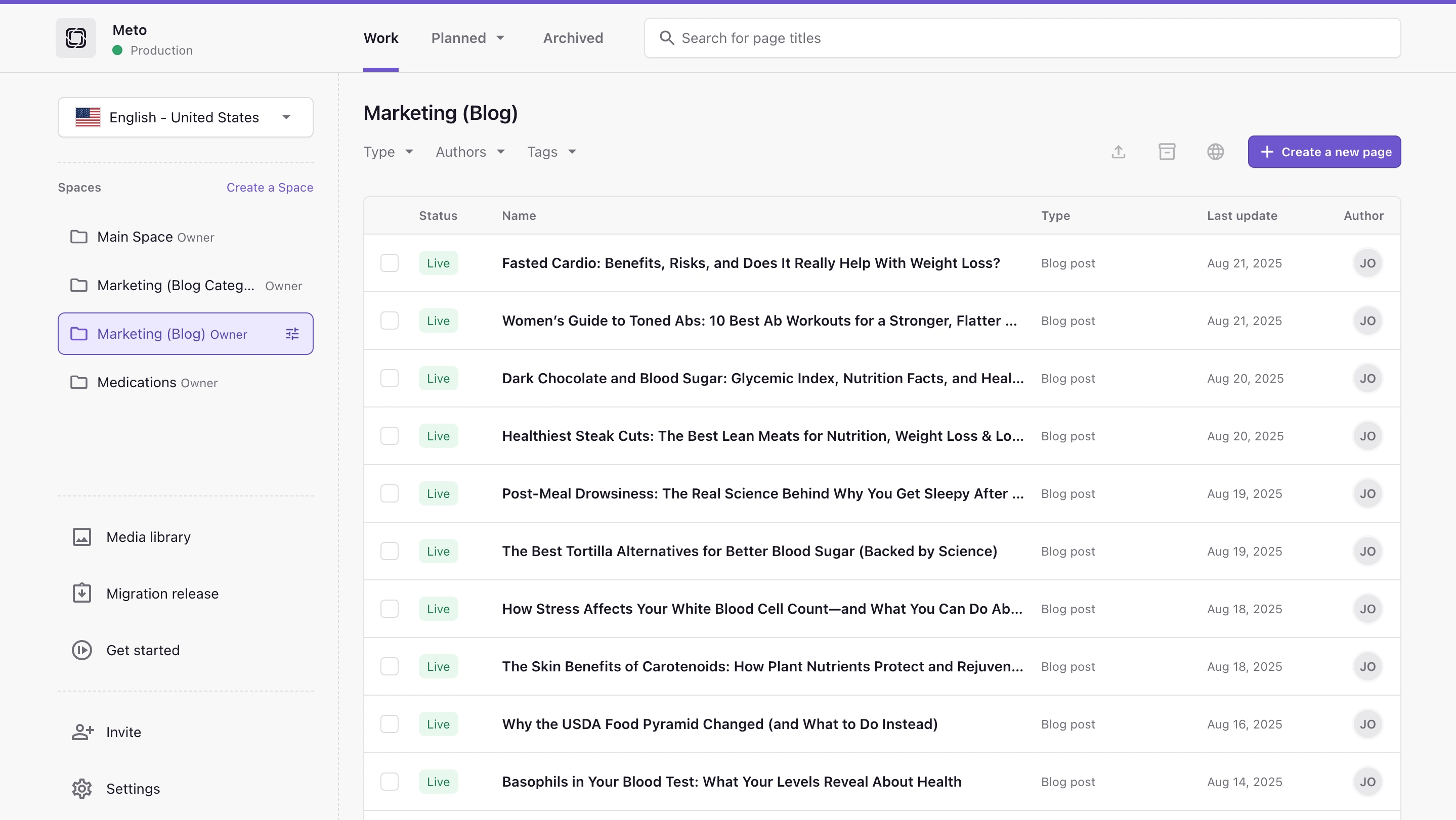 Prismic CMS interface
