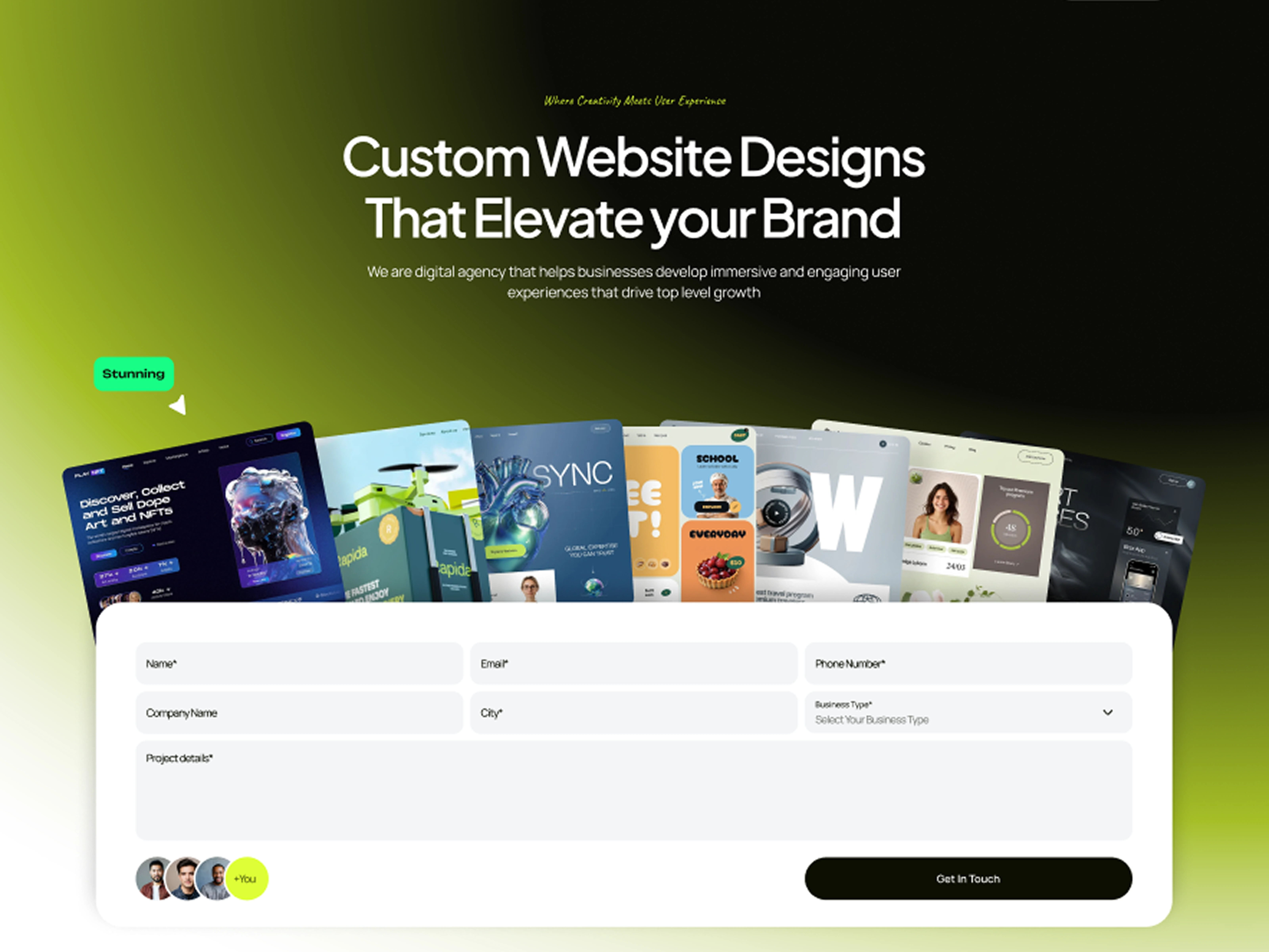 Hero section of the UxCreatives Web Design Services landing page built in Webflow – featuring a sleek responsive design, engaging animations, and a clear call-to-action to boost conversions.