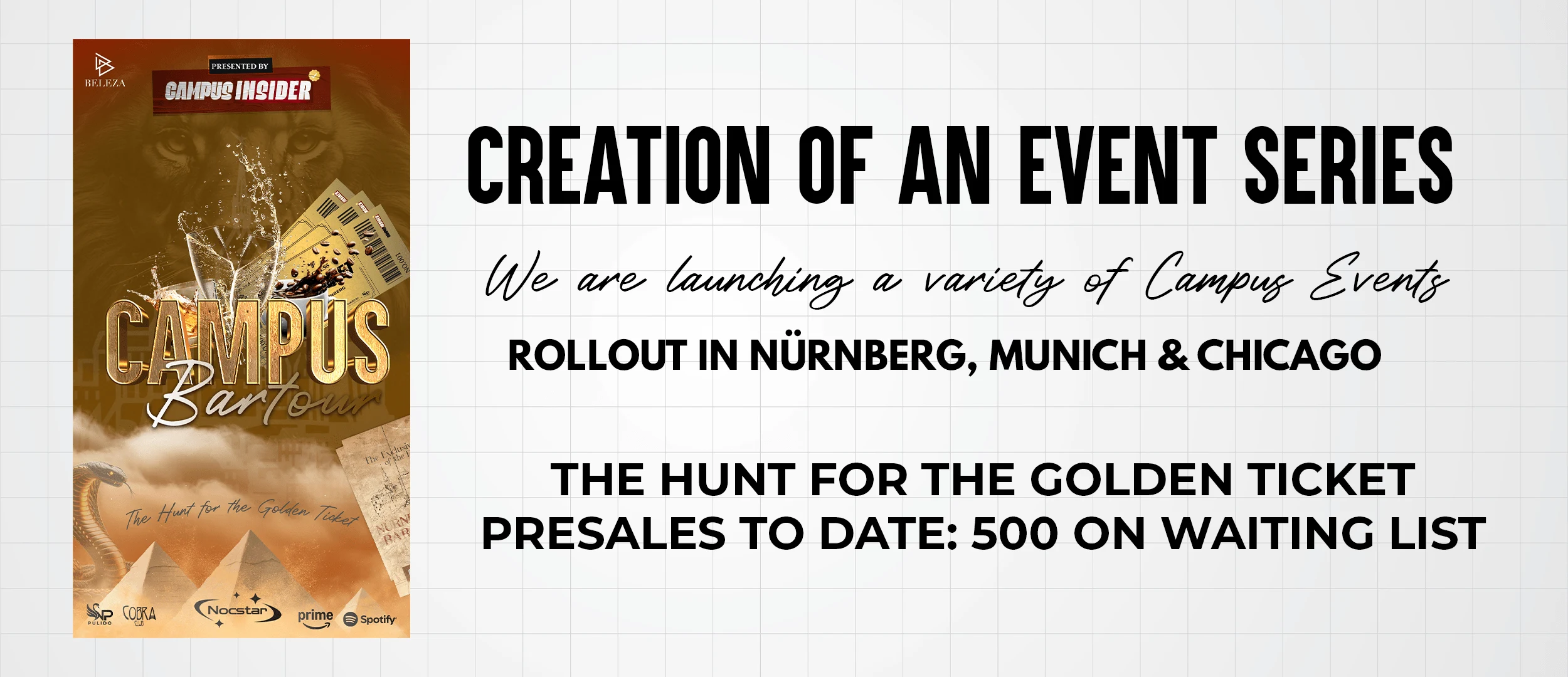 Campus Bartour: A golden-ticket nightlife adventure rolling out in Nürnberg. 500+ presales locked in before launch.