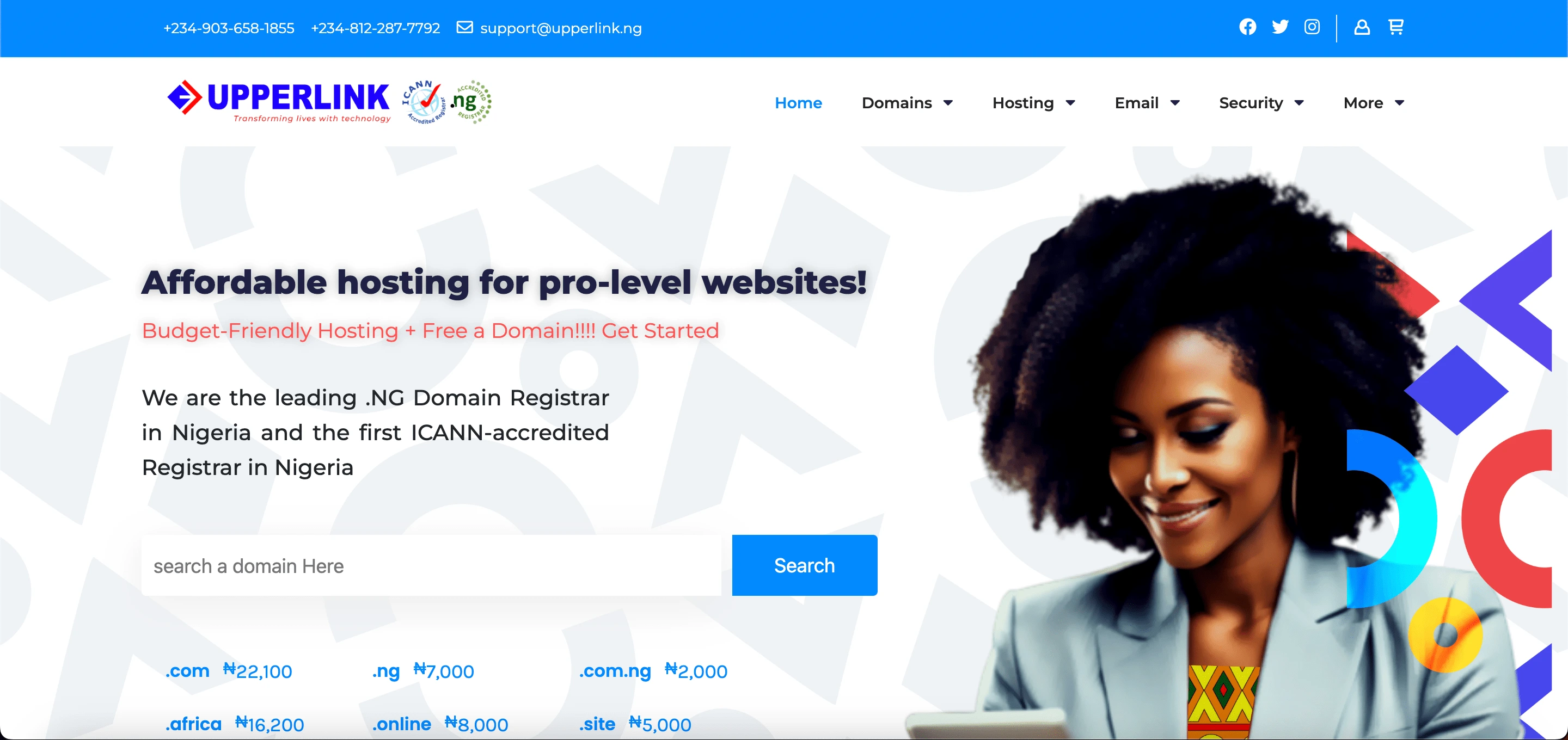 old upperlink's cloud hero section