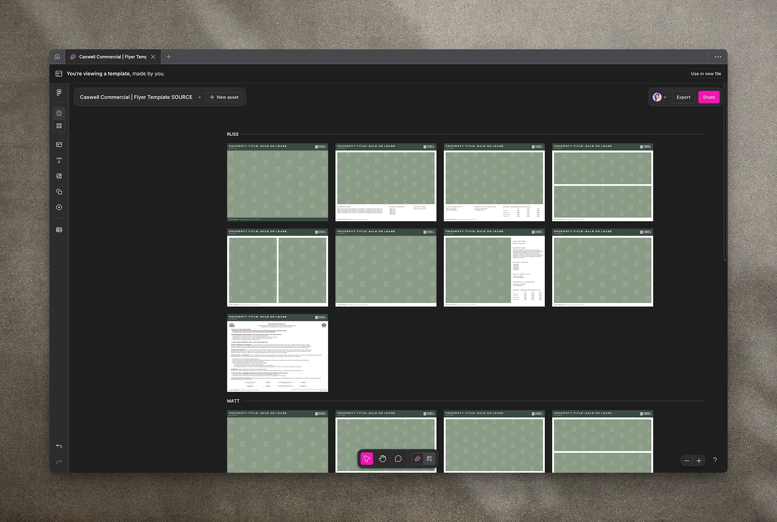 Grid view of template pages in Figma Buzz