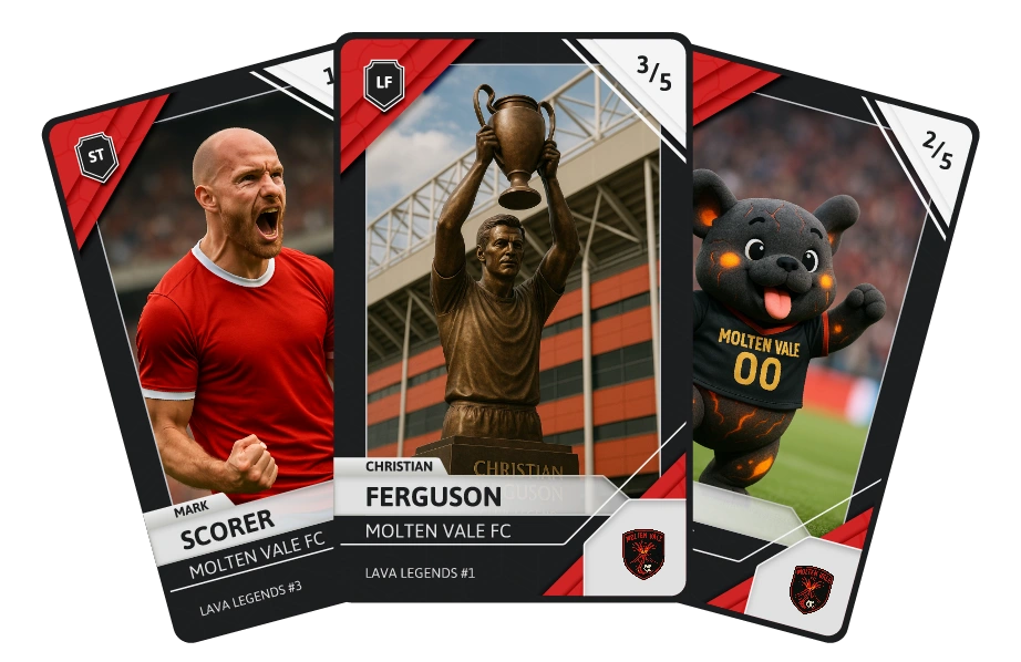 An example of cards for a football team (Images are created in AI, for proof of concept only)