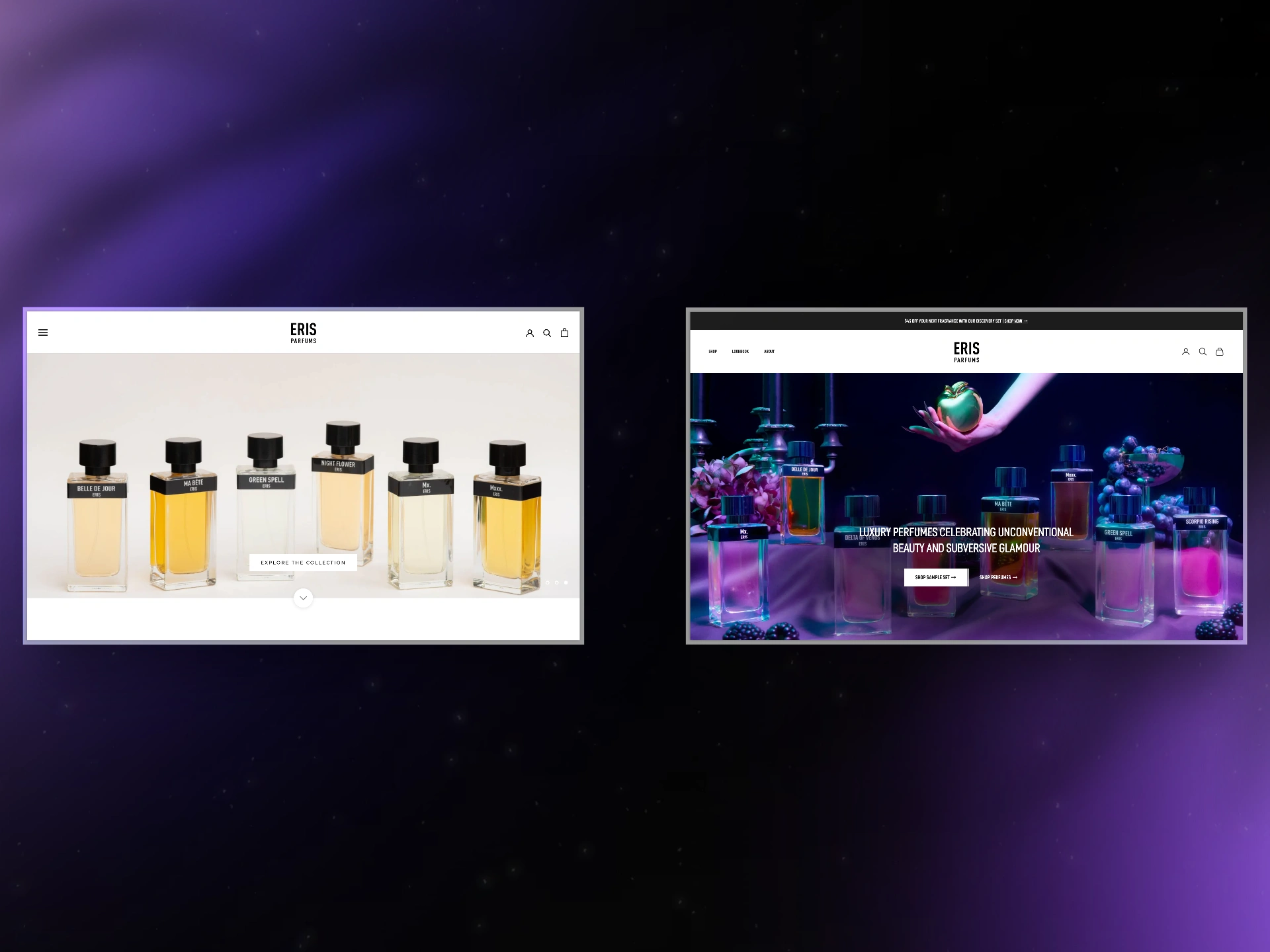 ERIS Parfums homepage before and after redesign