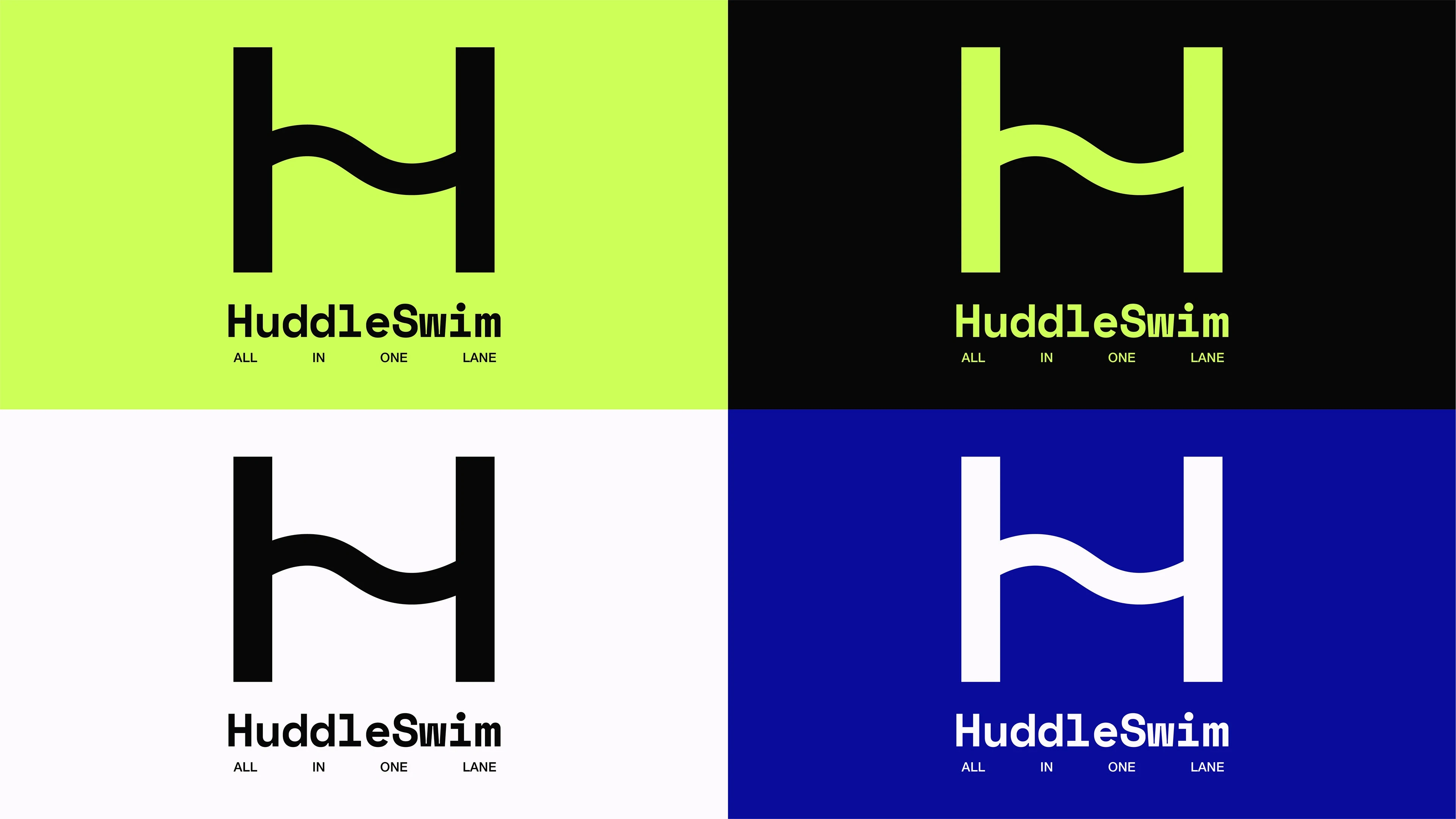 The Tidal Wave H anchors the HuddleSwim brand — a minimal, custom logomark designed to evoke movement and structure in equal measure. The wave-like crossbar introduces a sense of flow within a bold grid, mirroring the dynamics of a well-coached swim team. It’s structured but not static, energetic but calm — a mark built for digital use, real-life performance, and long-term brand recall.