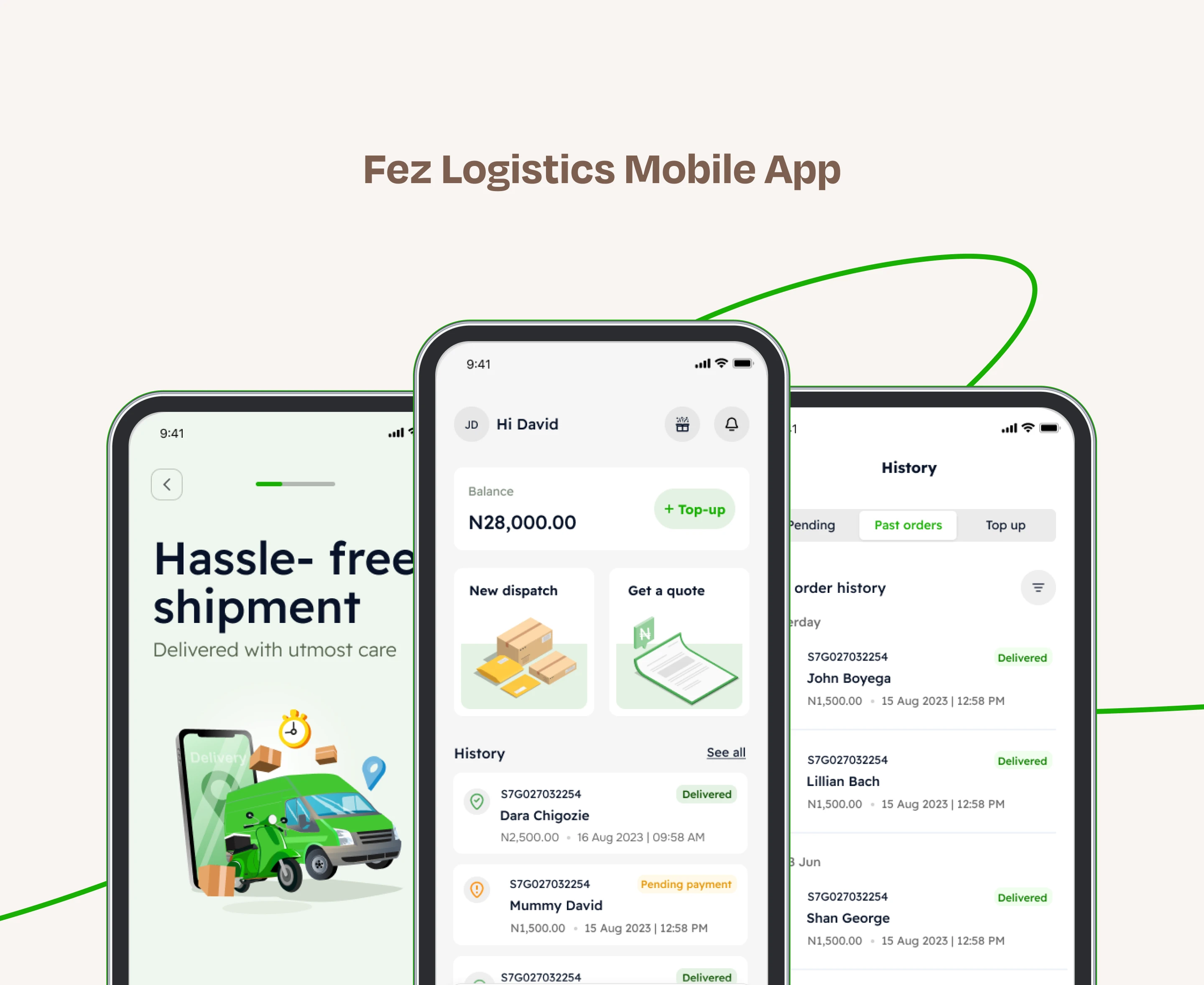 Select screens from Fez delivery project